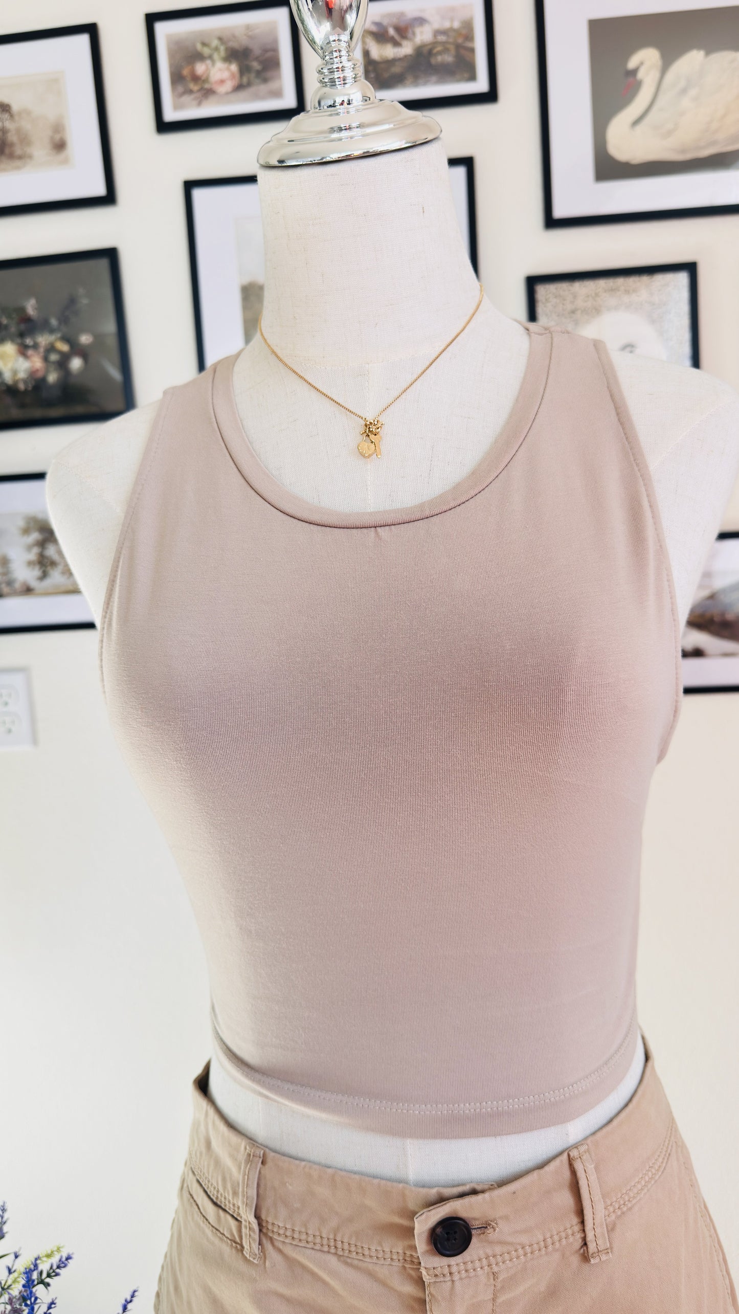 ZARA Beige Ribbed High Neck Crop Tank Top - Size M