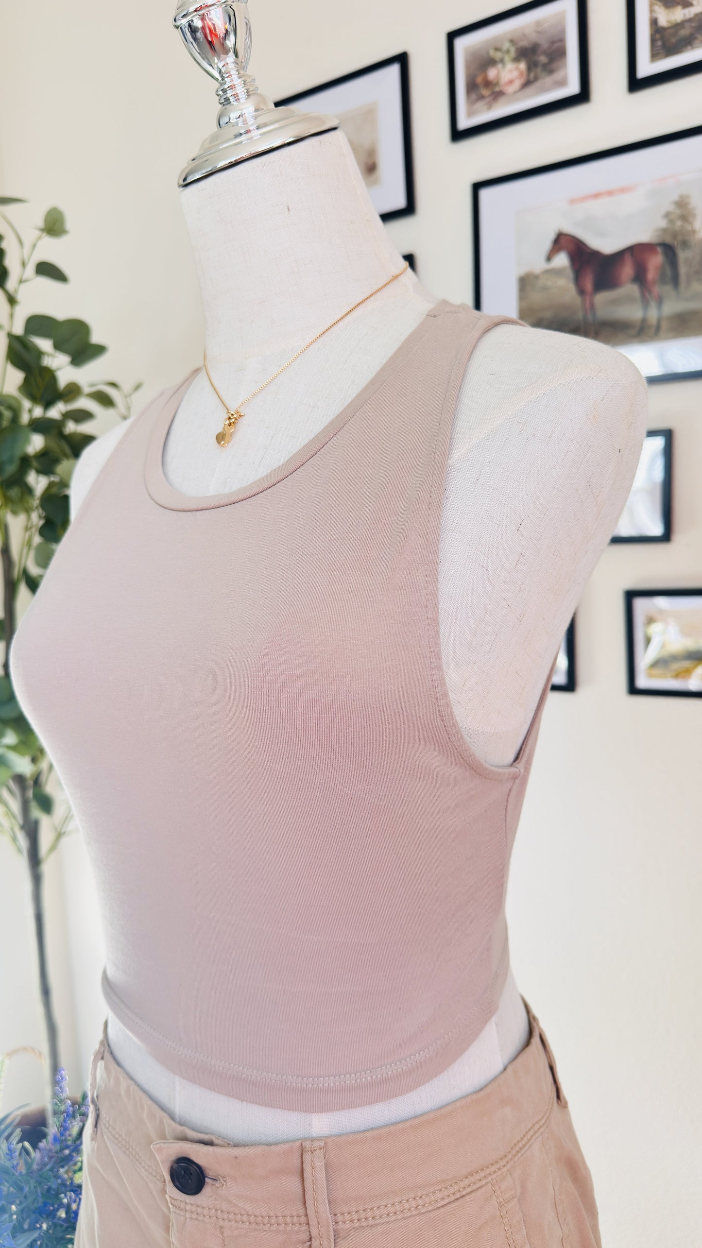 ZARA Beige Ribbed High Neck Crop Tank Top - Size M