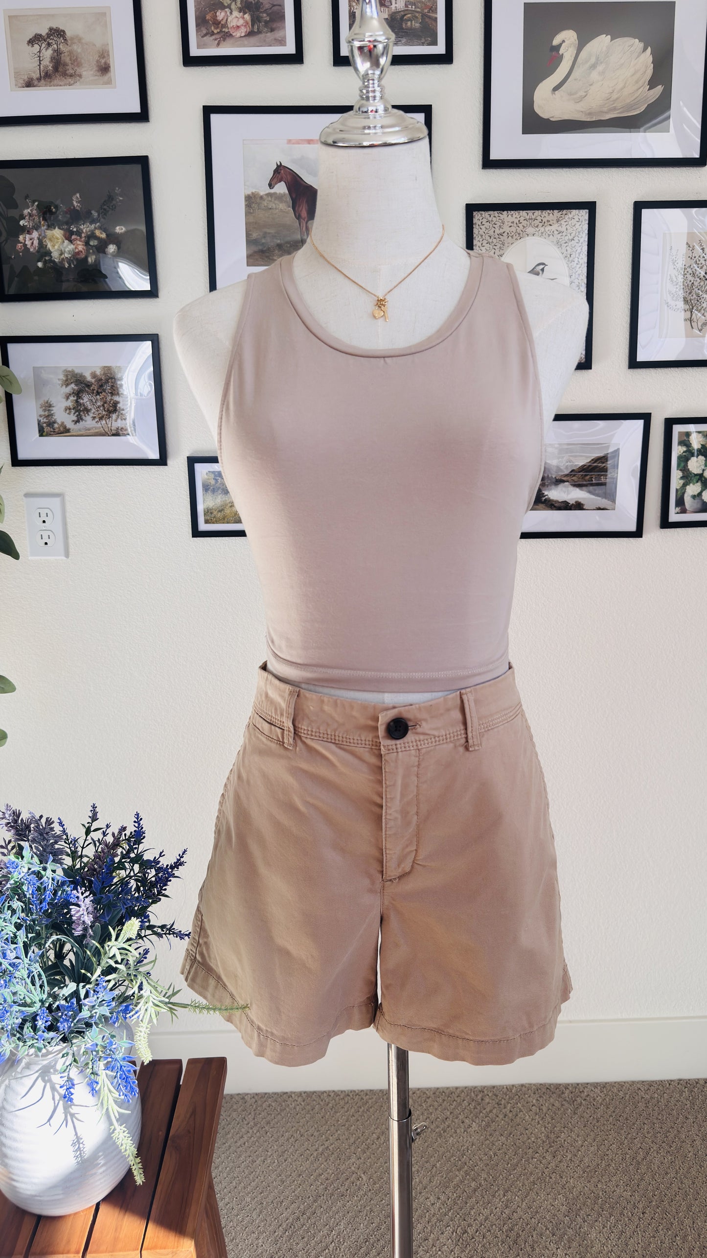 ZARA Beige Ribbed High Neck Crop Tank Top - Size M