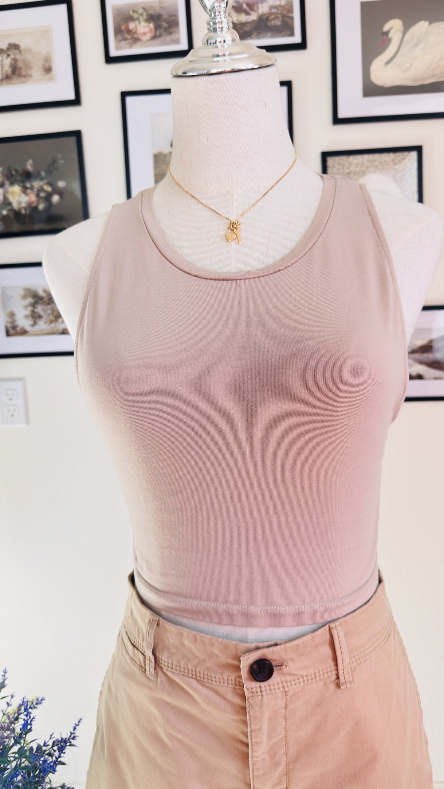 ZARA Beige Ribbed High Neck Crop Tank Top - Size M