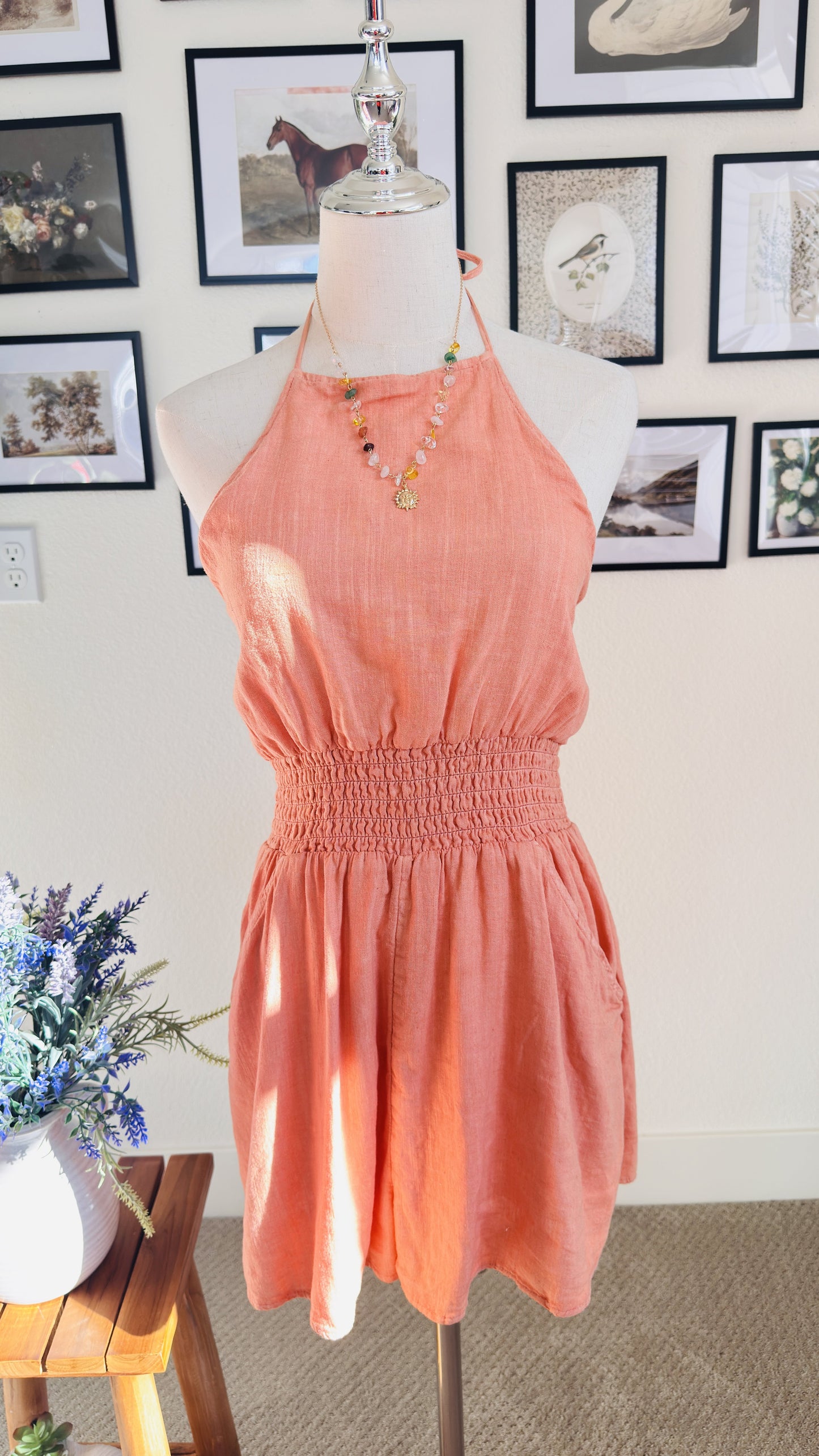 American Eagle Linen-Blend Halter Neck Romper - Size M