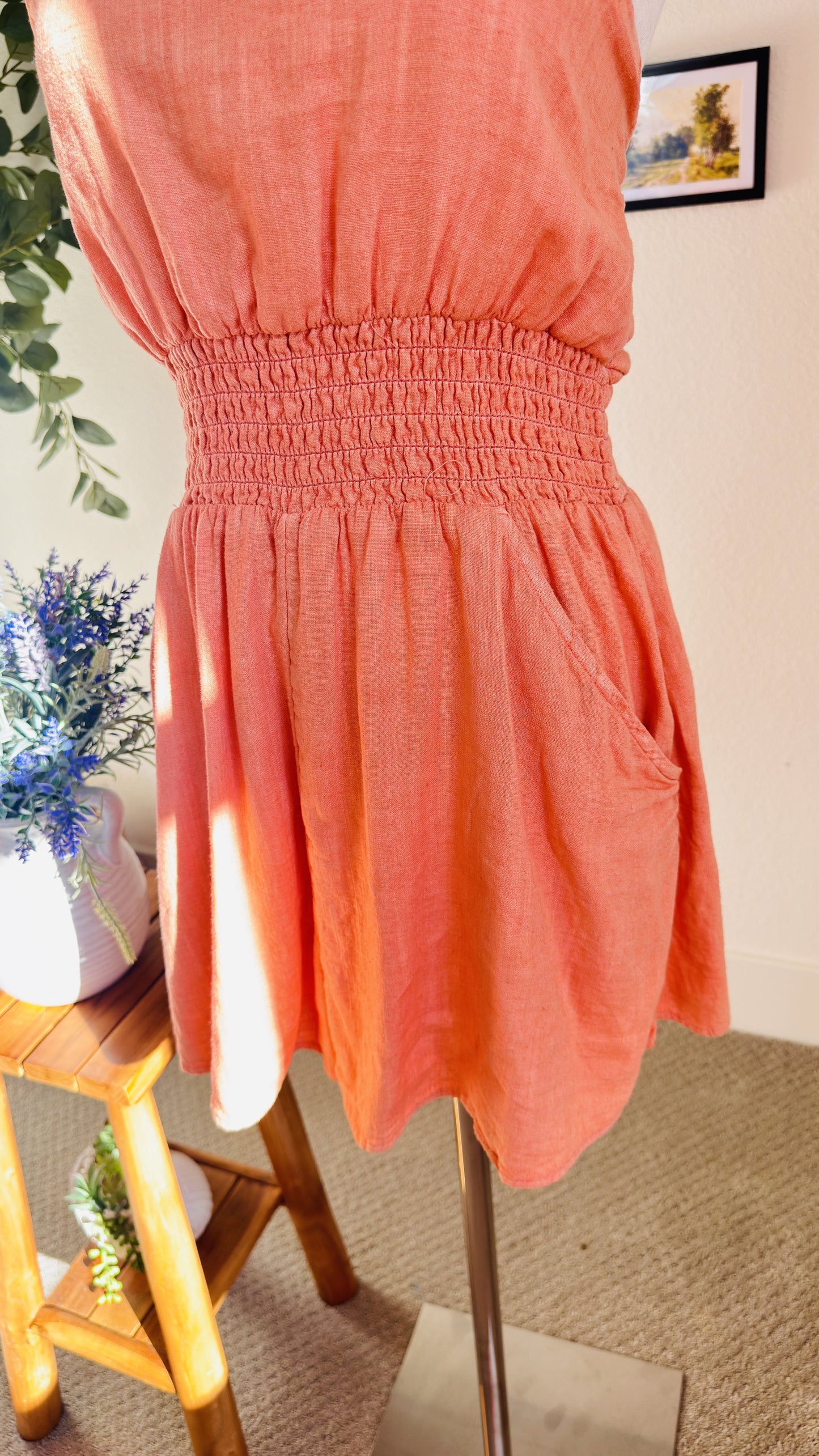American Eagle Linen-Blend Halter Neck Romper - Size M