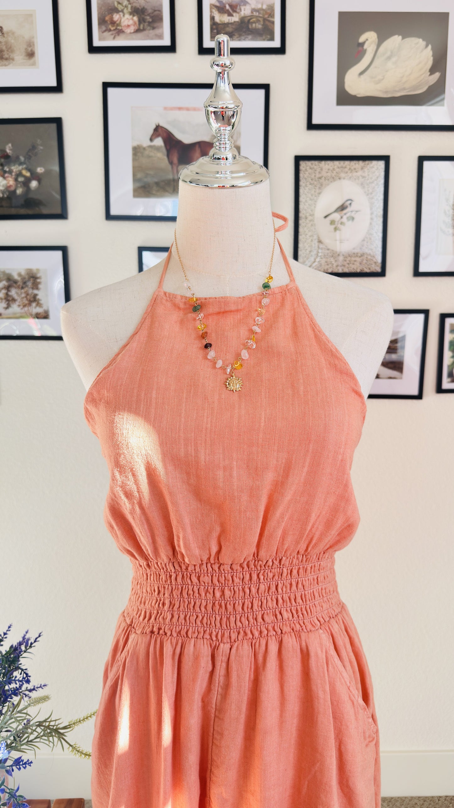 American Eagle Linen-Blend Halter Neck Romper - Size M