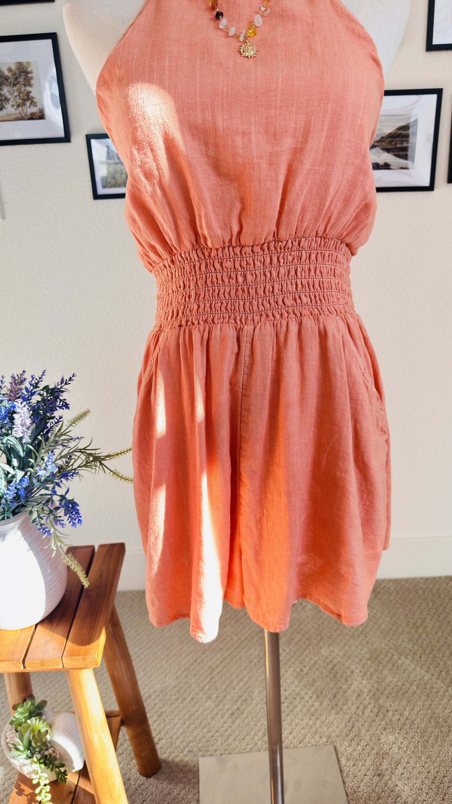 American Eagle Linen-Blend Halter Neck Romper - Size M