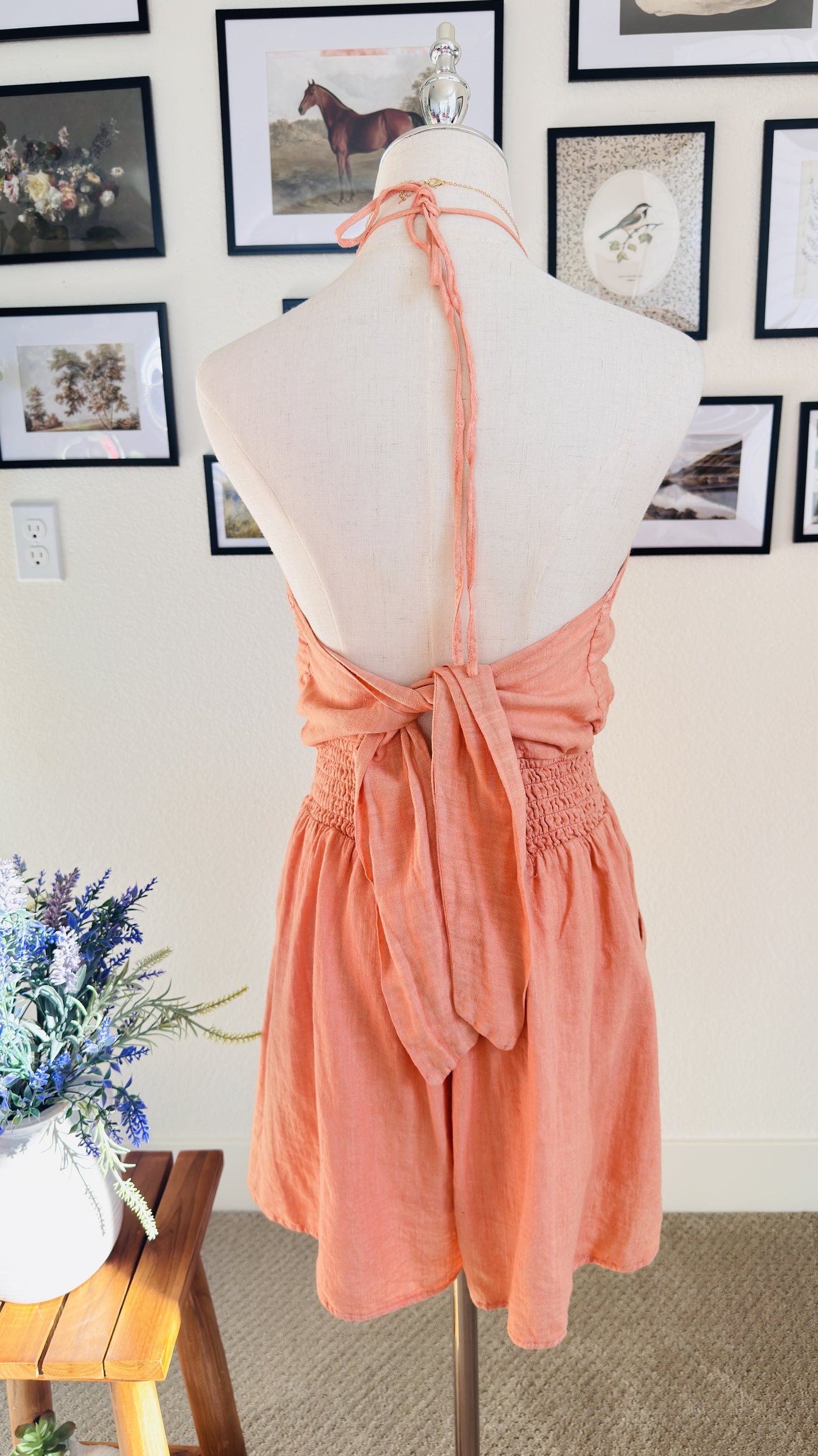 American Eagle Linen-Blend Halter Neck Romper - Size M