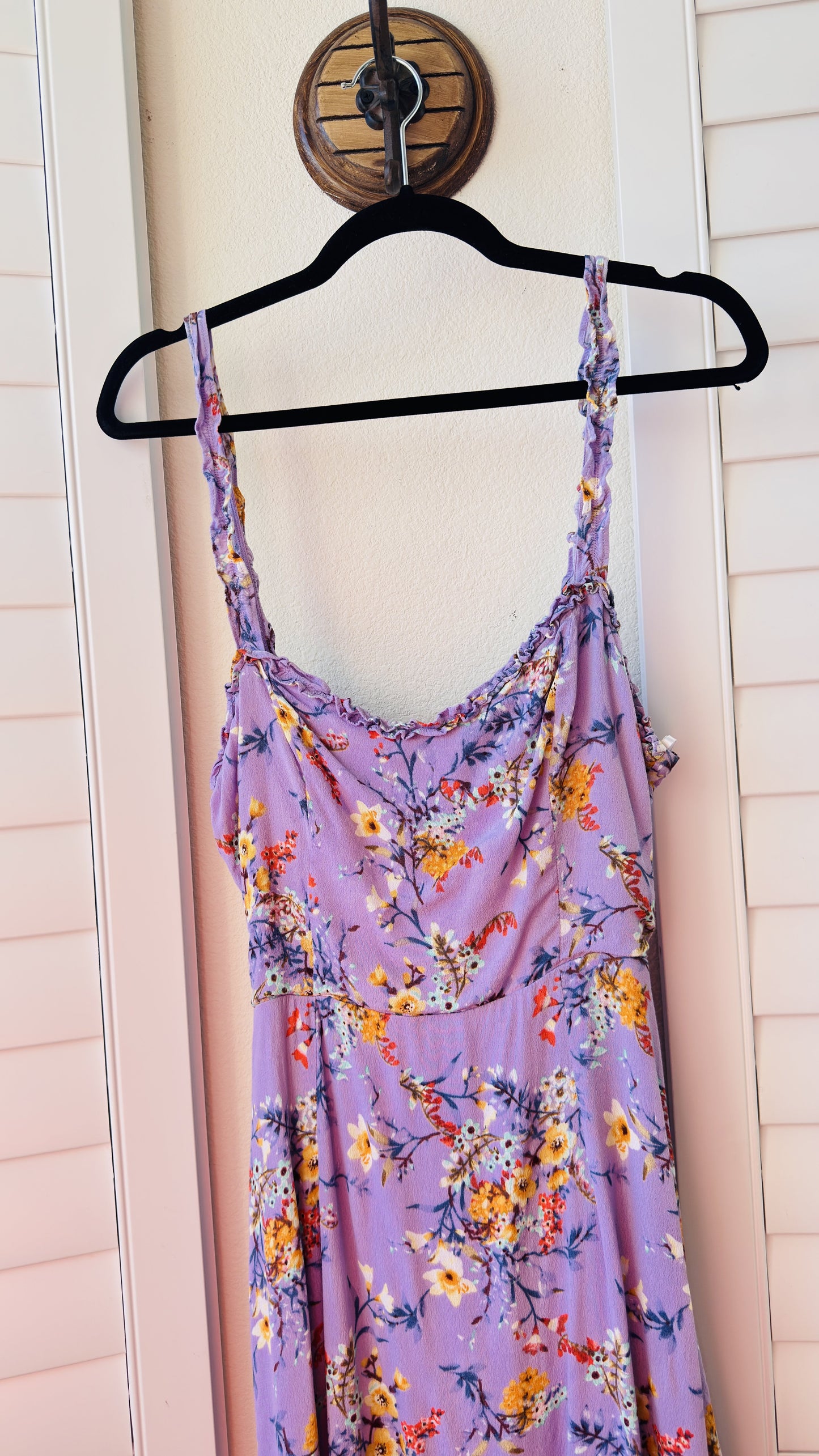 Lulus Purple Floral Print Tie-Back Maxi Dress Size L