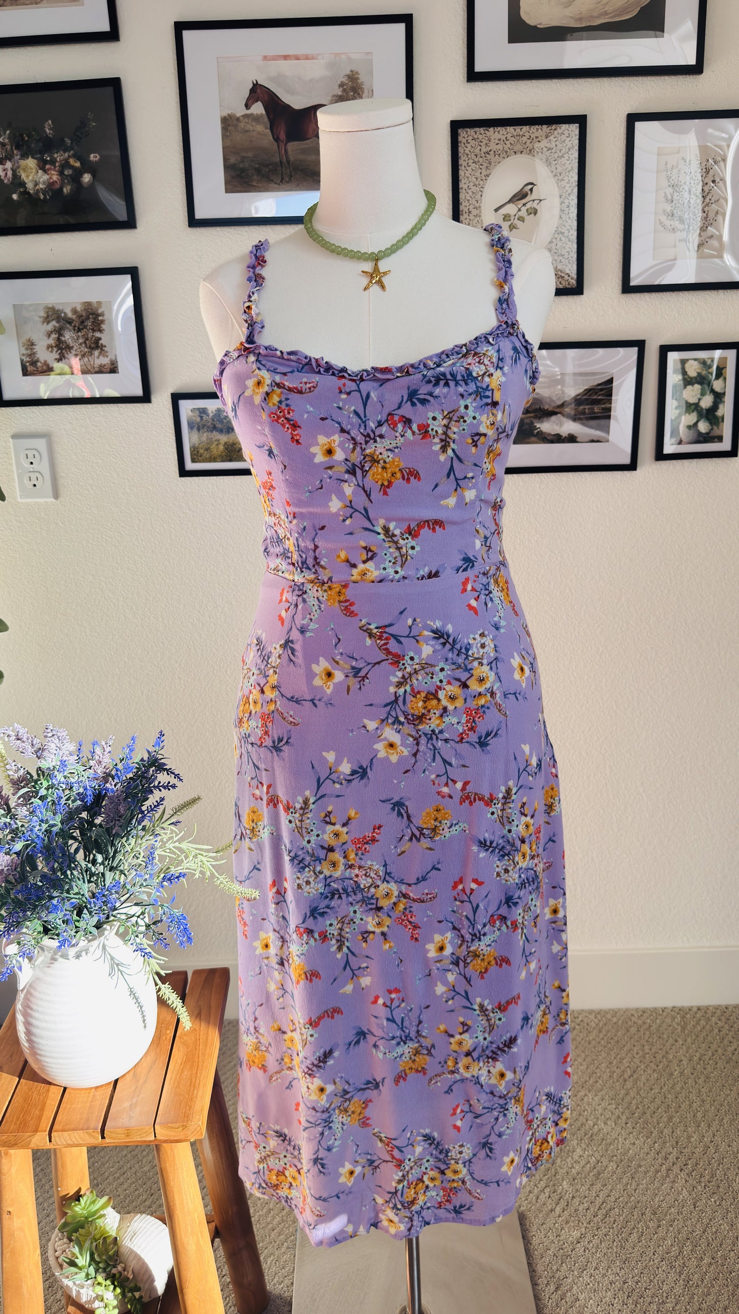 Lulus Purple Floral Print Tie-Back Maxi Dress Size L