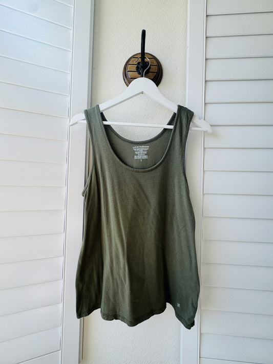 Lucky Brand Olive Green Scoop Neck Tank Top - Size L