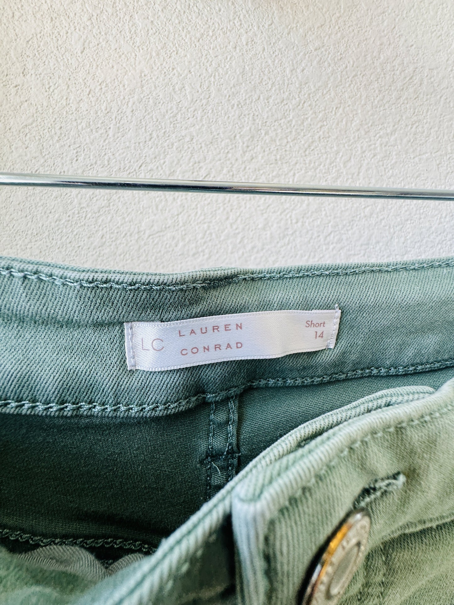LC Lauren Conrad Sage Green Distressed Denim Shorts Size 14