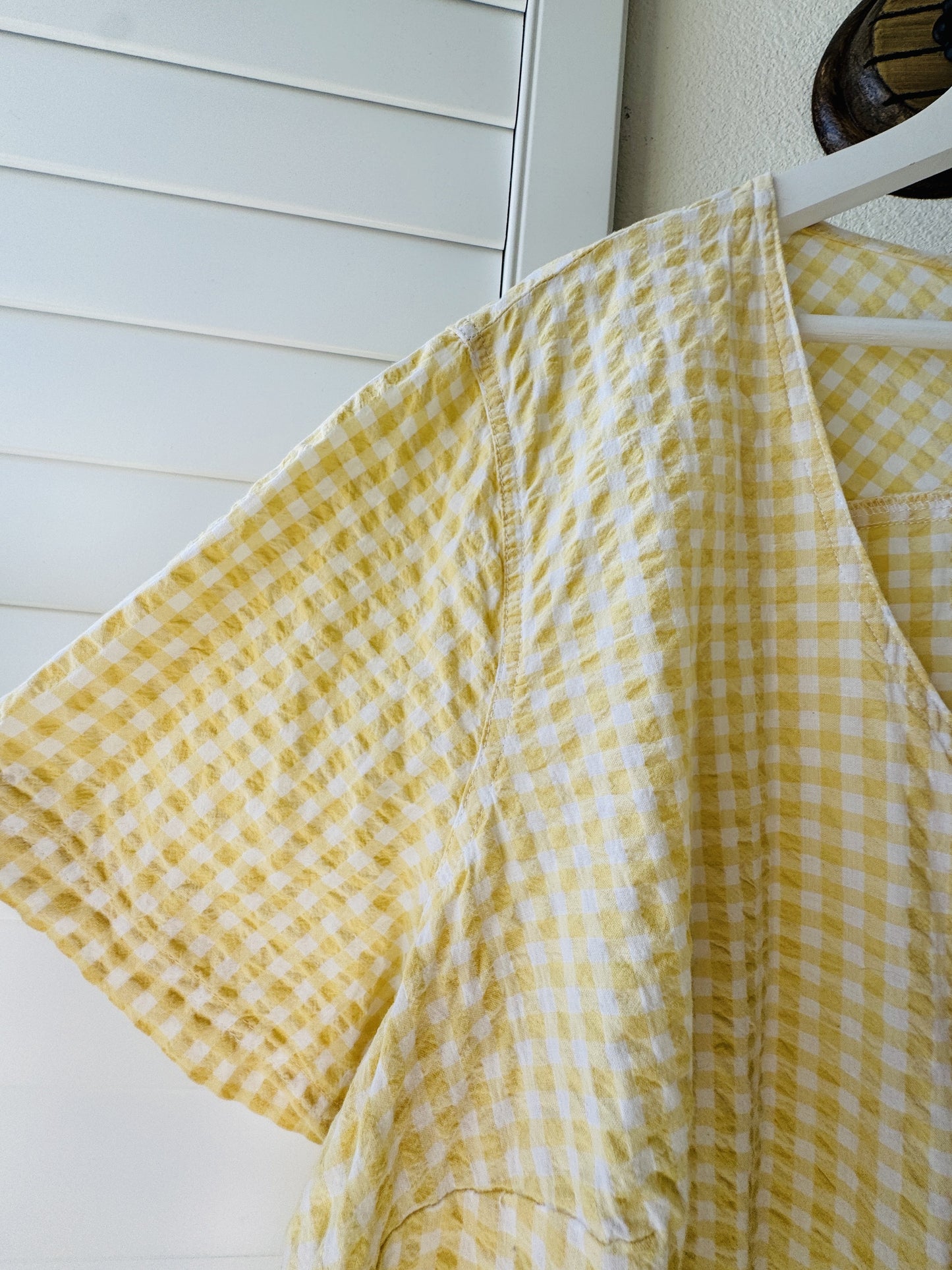 Woman Within Yellow Gingham Cotton Short Sleeve Button Up Top - Size 2X
