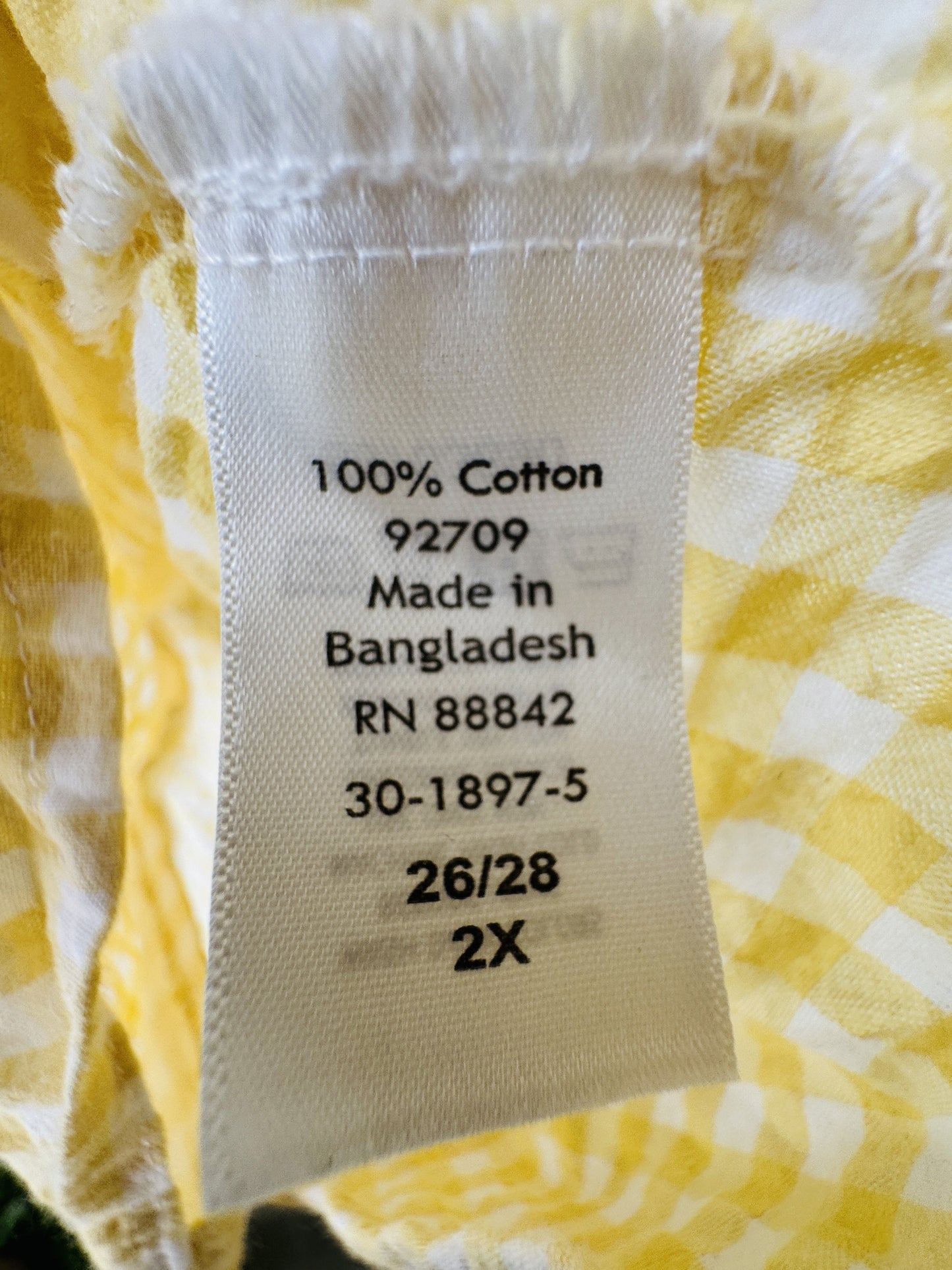 Woman Within Yellow Gingham Cotton Short Sleeve Button Up Top - Size 2X