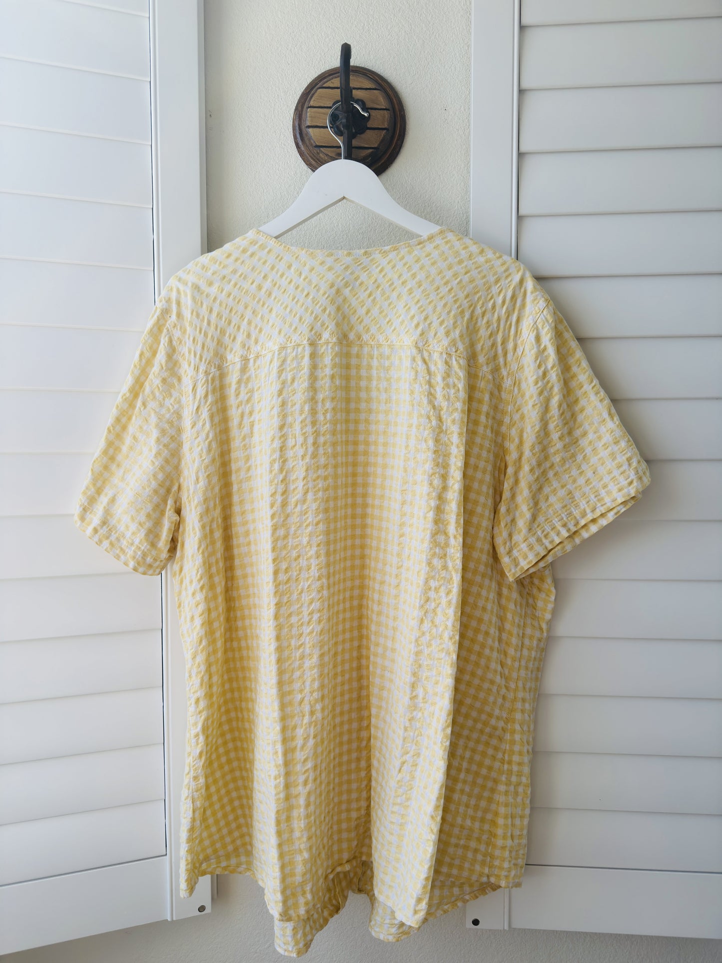 Woman Within Yellow Gingham Cotton Short Sleeve Button Up Top - Size 2X