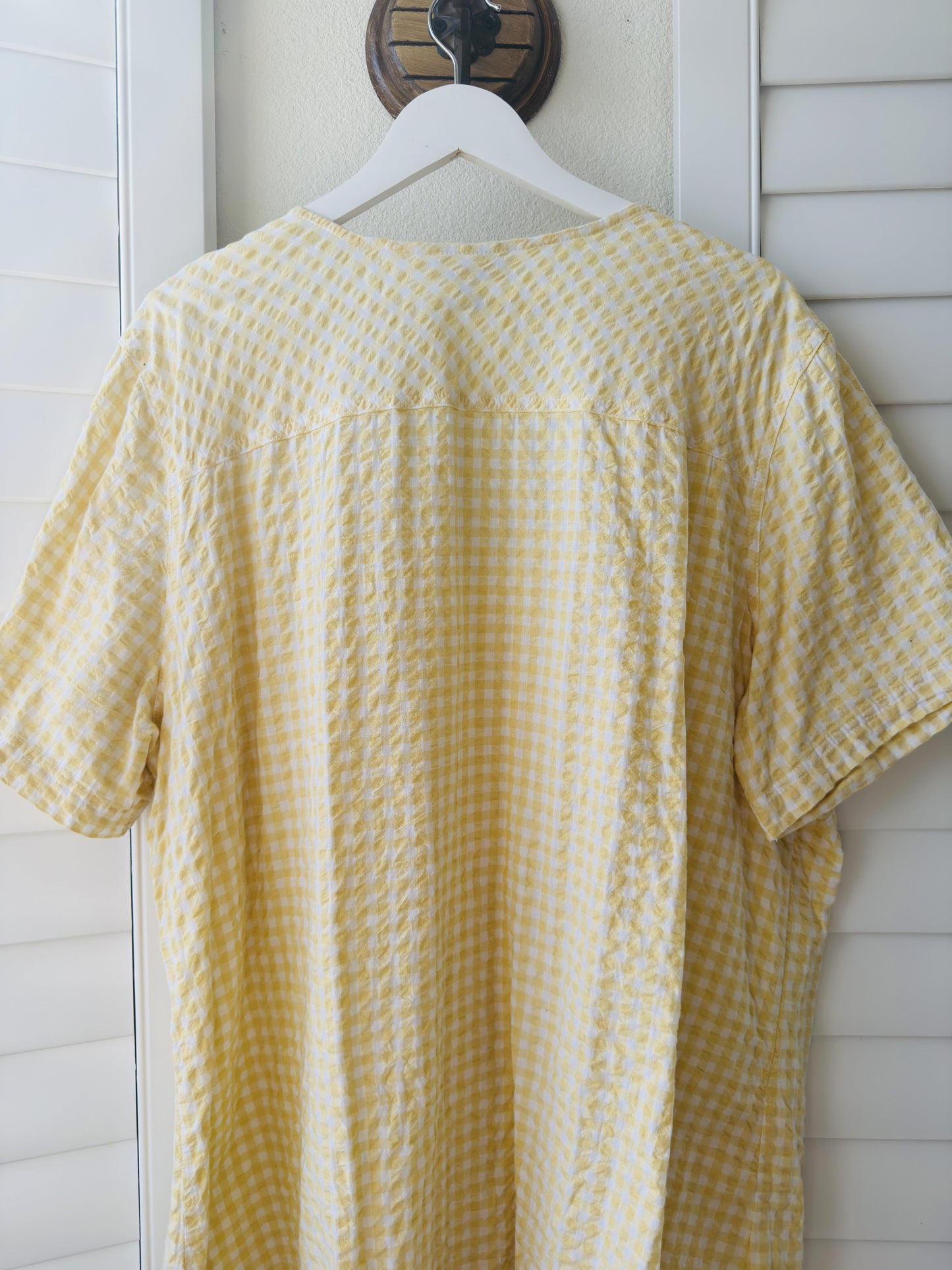 Woman Within Yellow Gingham Cotton Short Sleeve Button Up Top - Size 2X