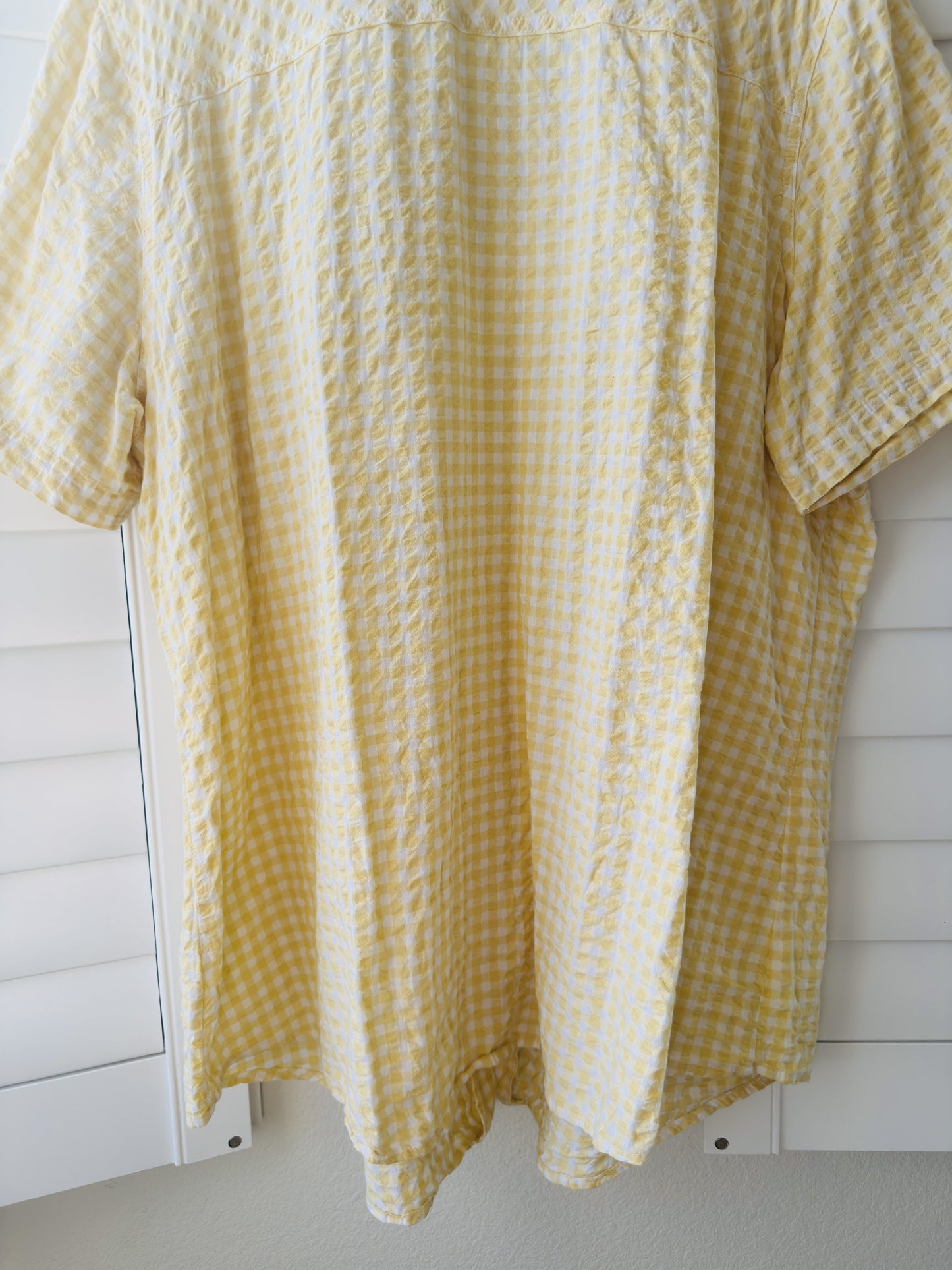 Woman Within Yellow Gingham Cotton Short Sleeve Button Up Top - Size 2X