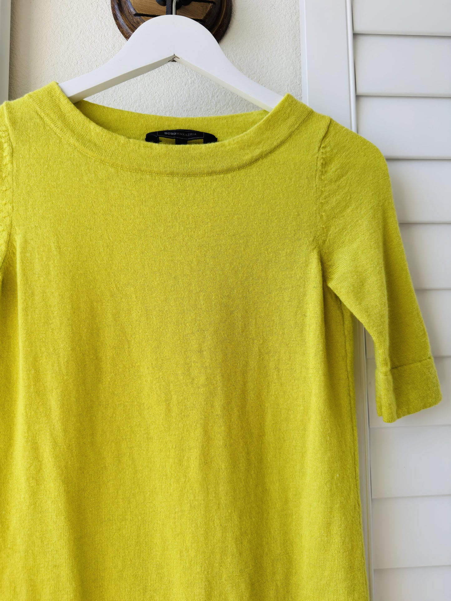 BCBGMAXAZRIA Chartreuse Merino Wool Cashmere Knit Top - Size XXS