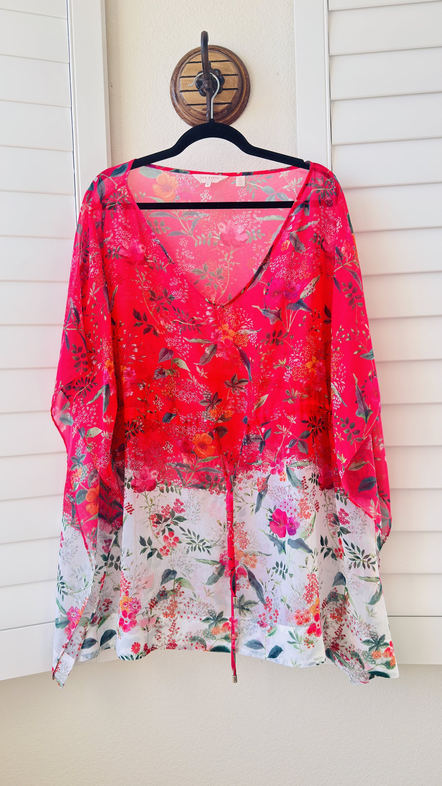 Ted Baker Floral Sheer Kaftan Tunic Top - Size M