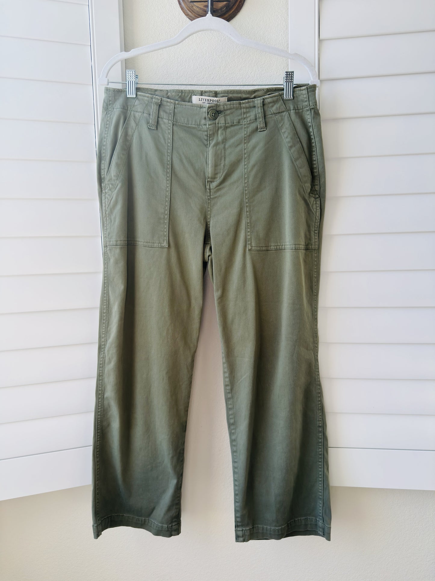 Liverpool Los Angeles Olive Green Wide Leg Utility Pants Size 10