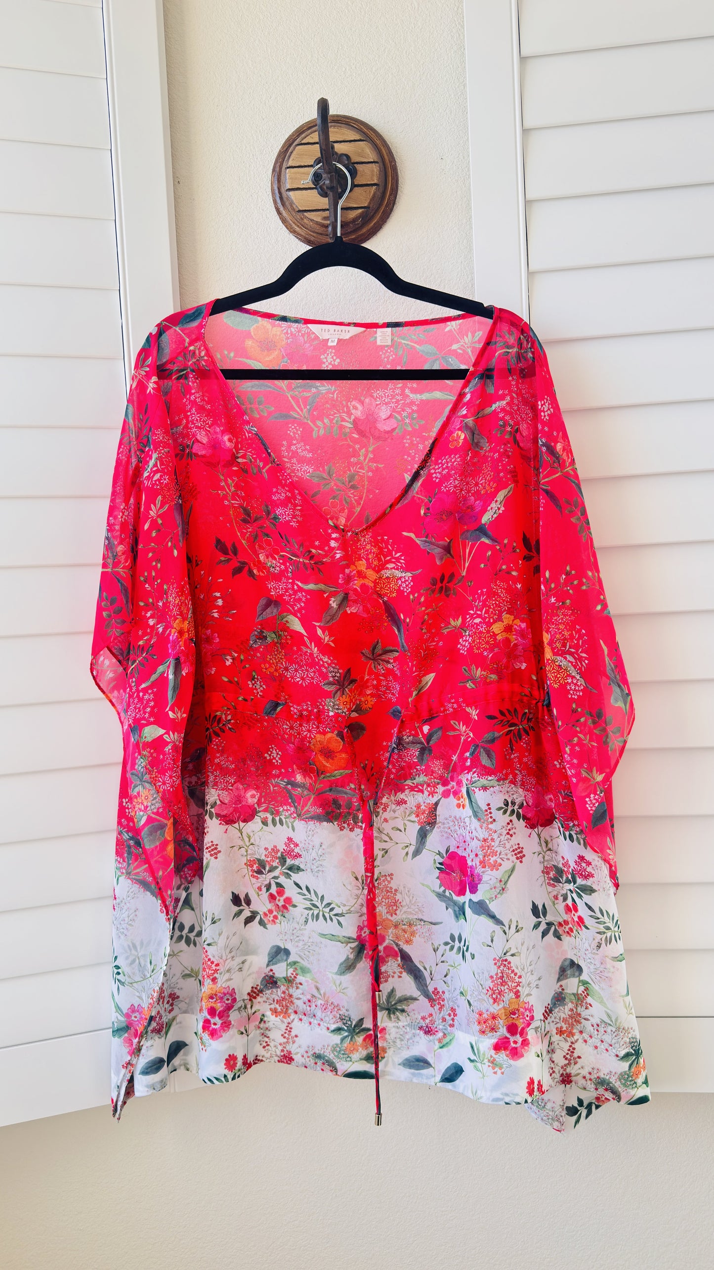 Ted Baker Floral Sheer Kaftan Tunic Top - Size M