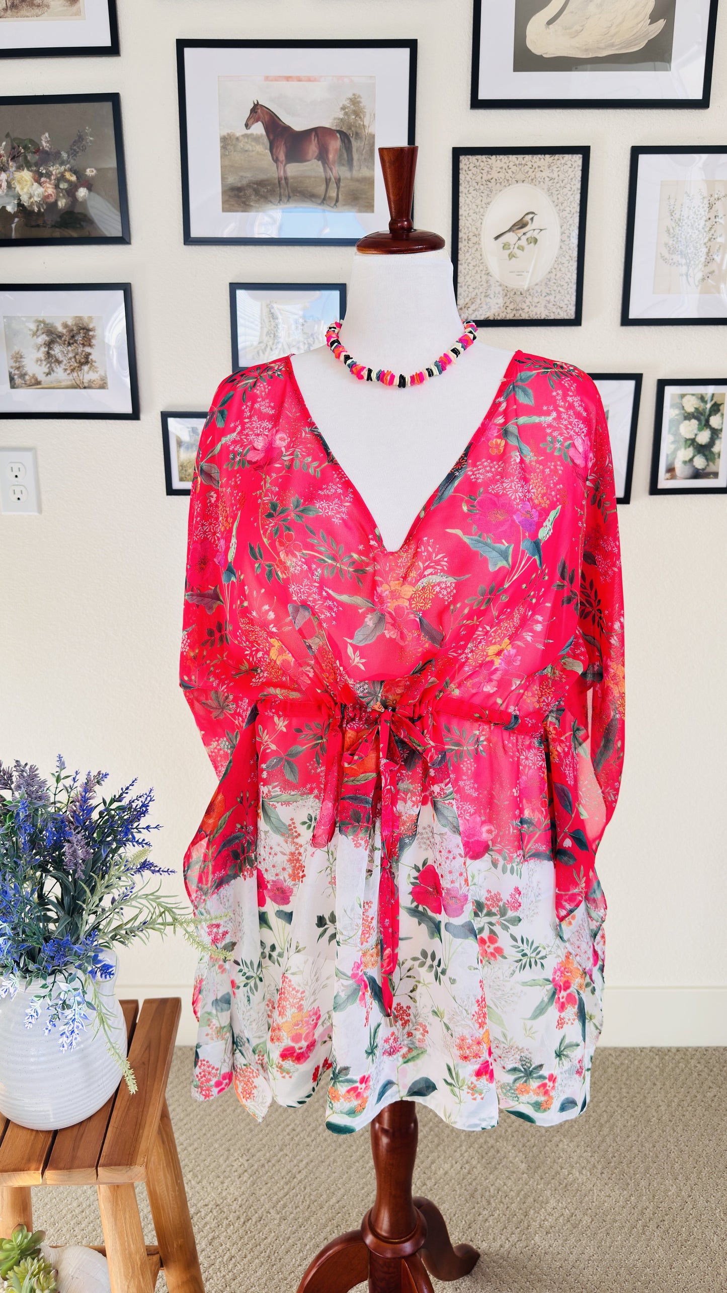 Ted Baker Floral Sheer Kaftan Tunic Top - Size M