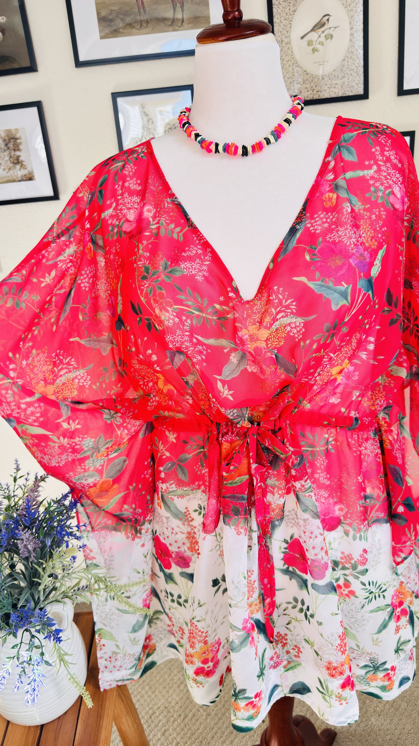 Ted Baker Floral Sheer Kaftan Tunic Top - Size M