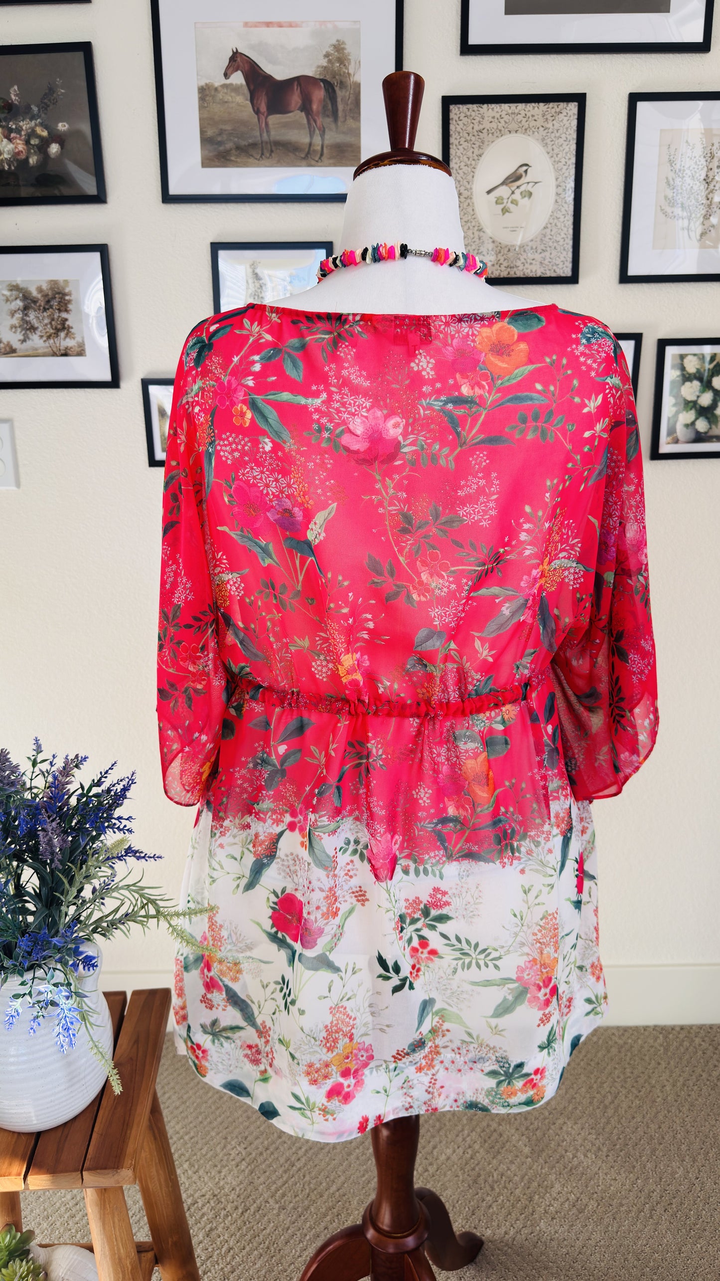 Ted Baker Floral Sheer Kaftan Tunic Top - Size M