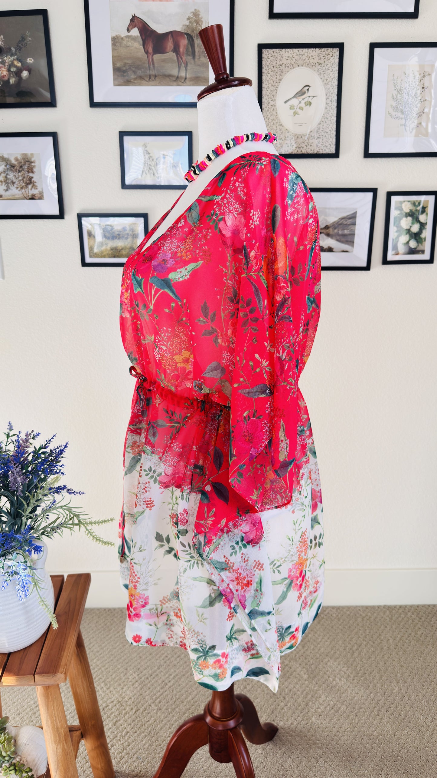 Ted Baker Floral Sheer Kaftan Tunic Top - Size M