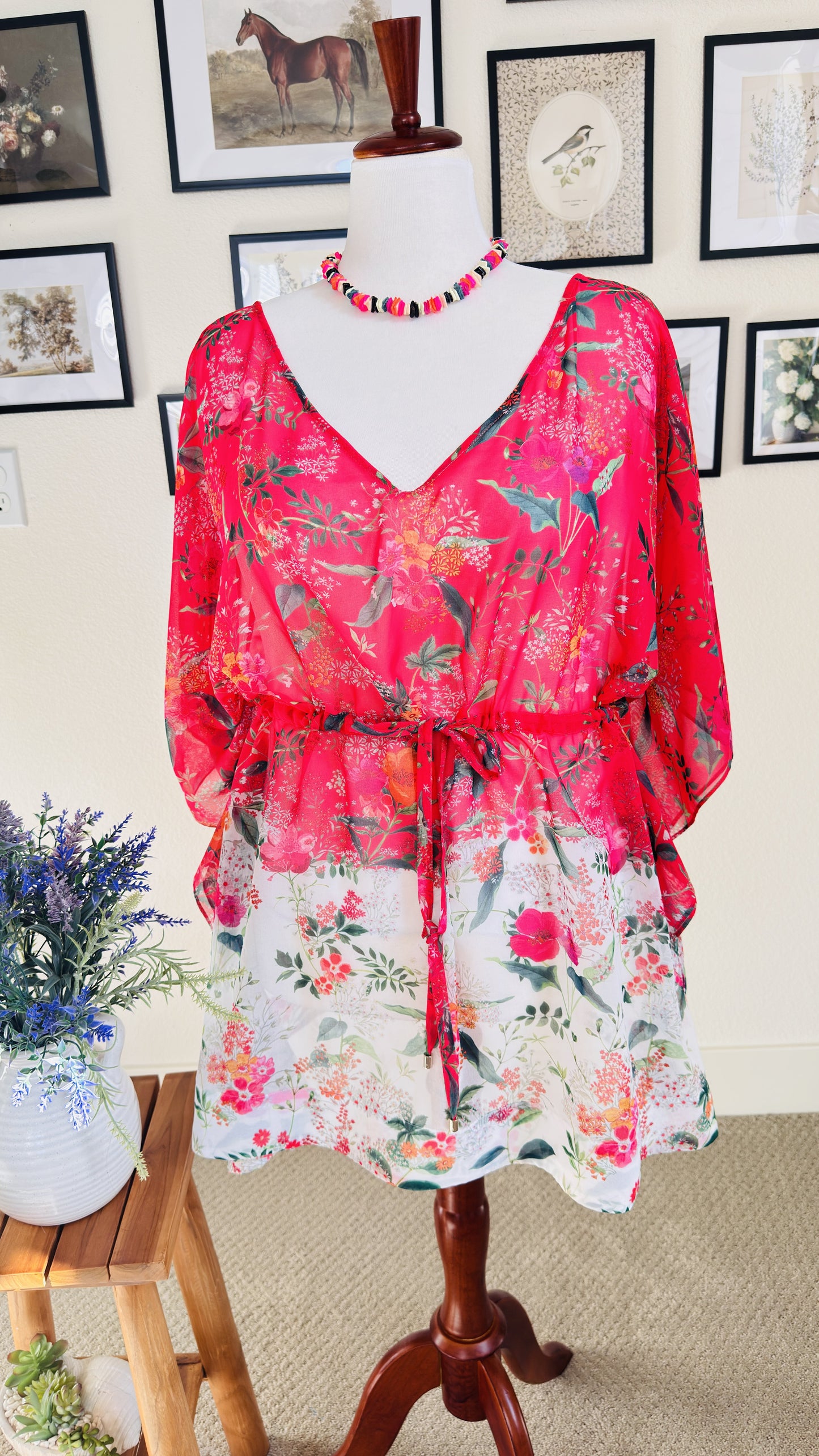 Ted Baker Floral Sheer Kaftan Tunic Top - Size M