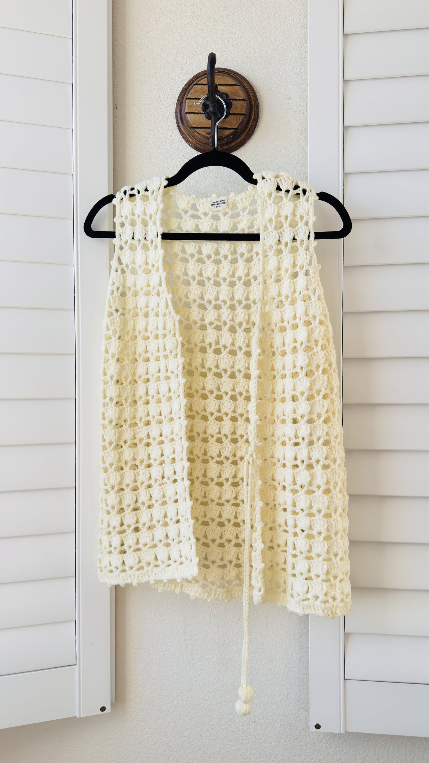 Tina and Charlie Vintage Hand Crocheted Cream Vest - Size M