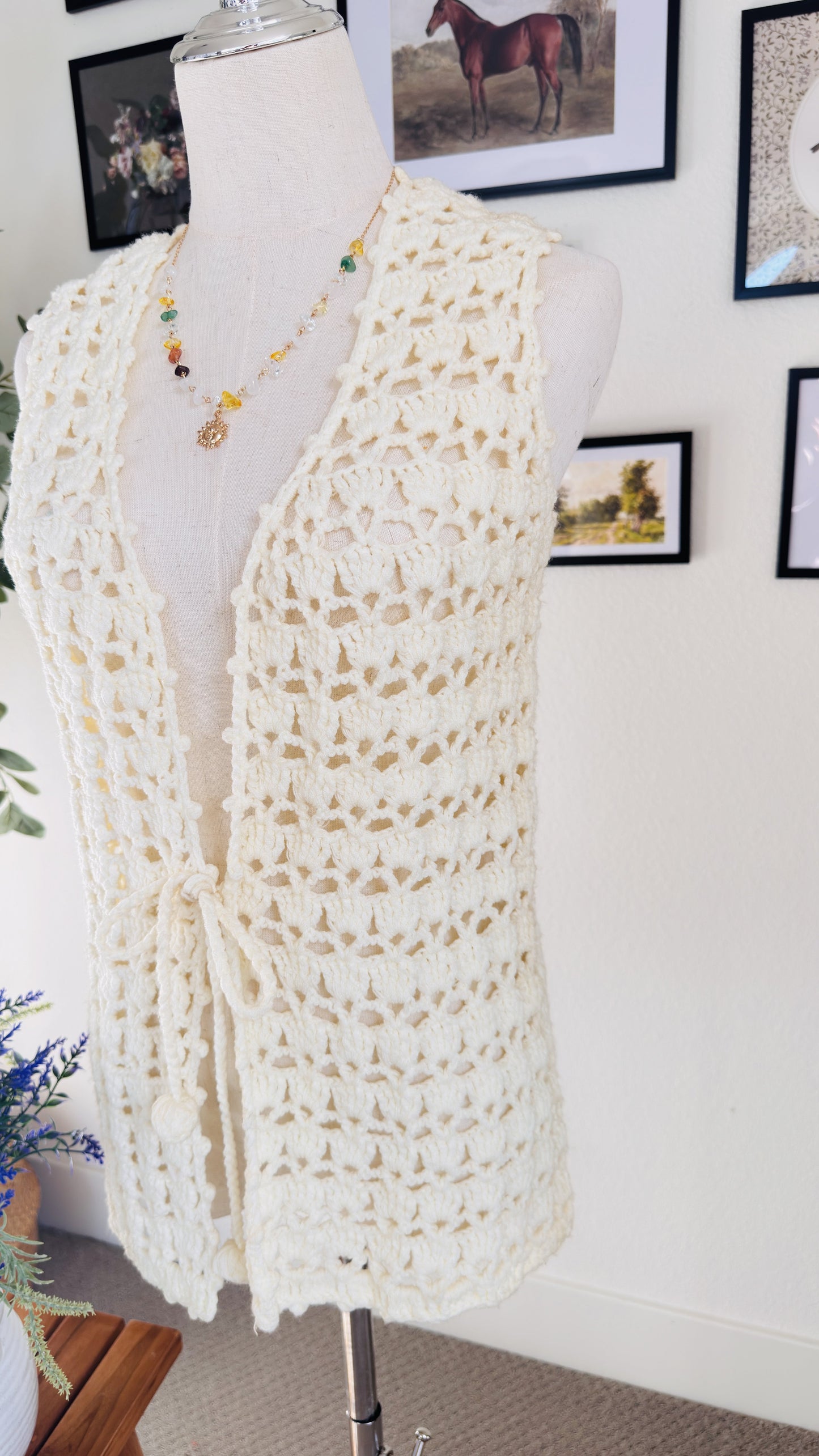 Tina and Charlie Vintage Hand Crocheted Cream Vest - Size M