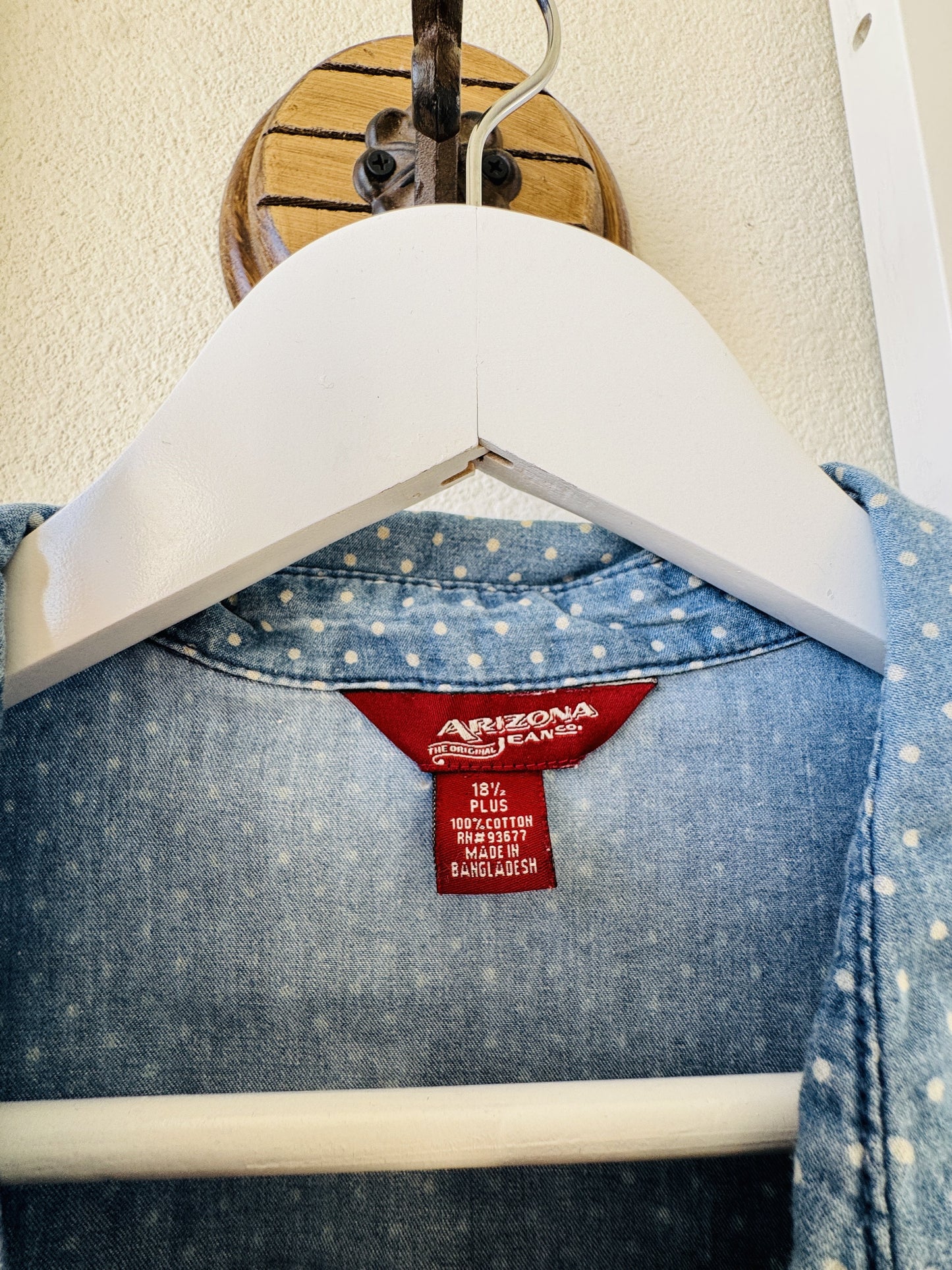 Arizona Jean Co. Polka Dot Ruffled Tie-Front Denim Shirt Size 18.5 Plus