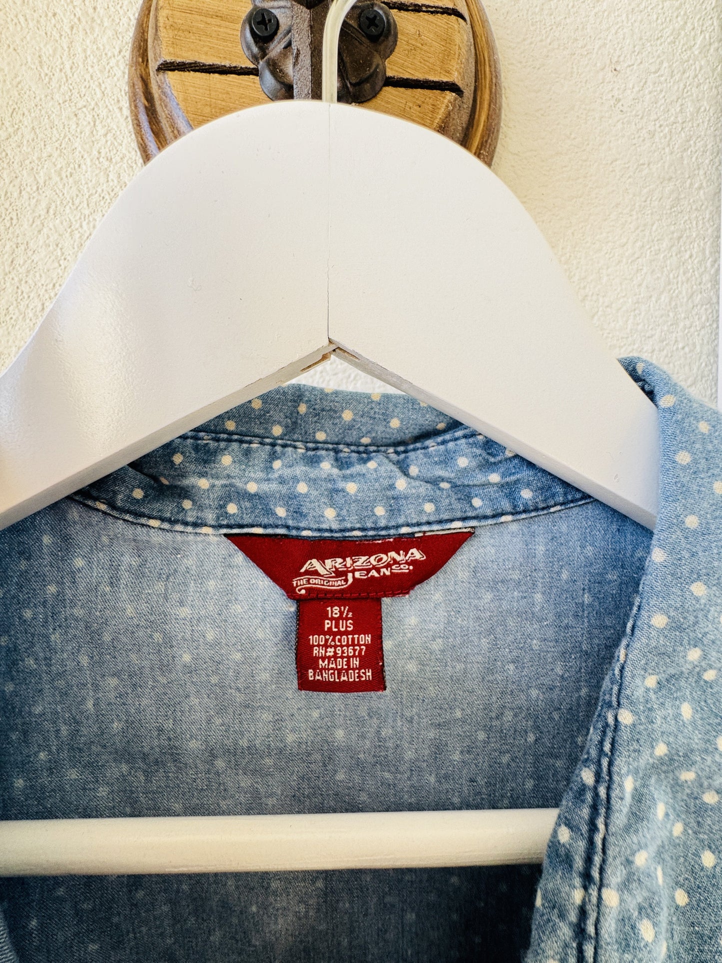 Arizona Jean Co. Polka Dot Ruffled Tie-Front Denim Shirt Size 18.5 Plus