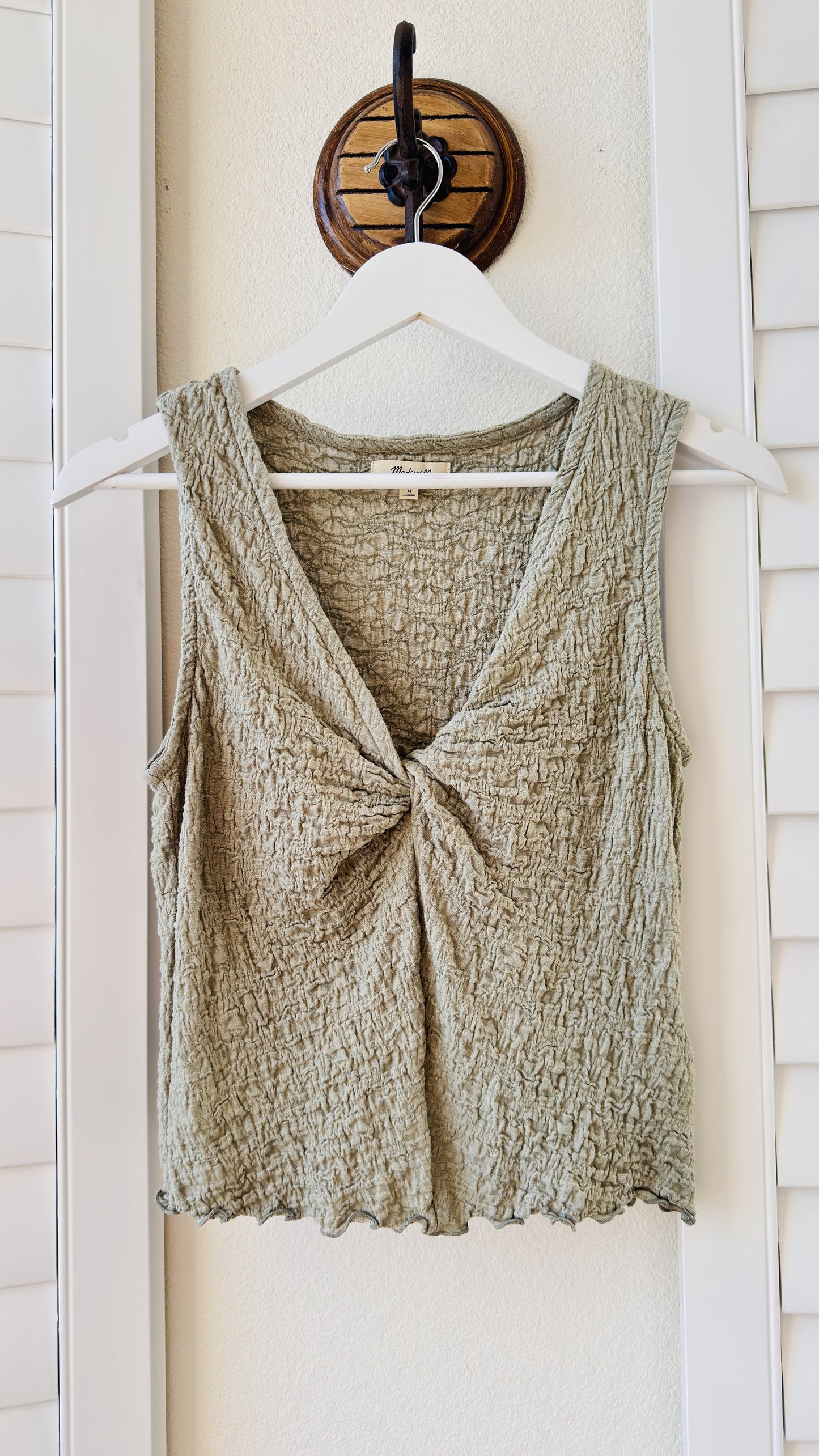 Madewell Sage Green Textured Twist-Front Tank Top - Size M