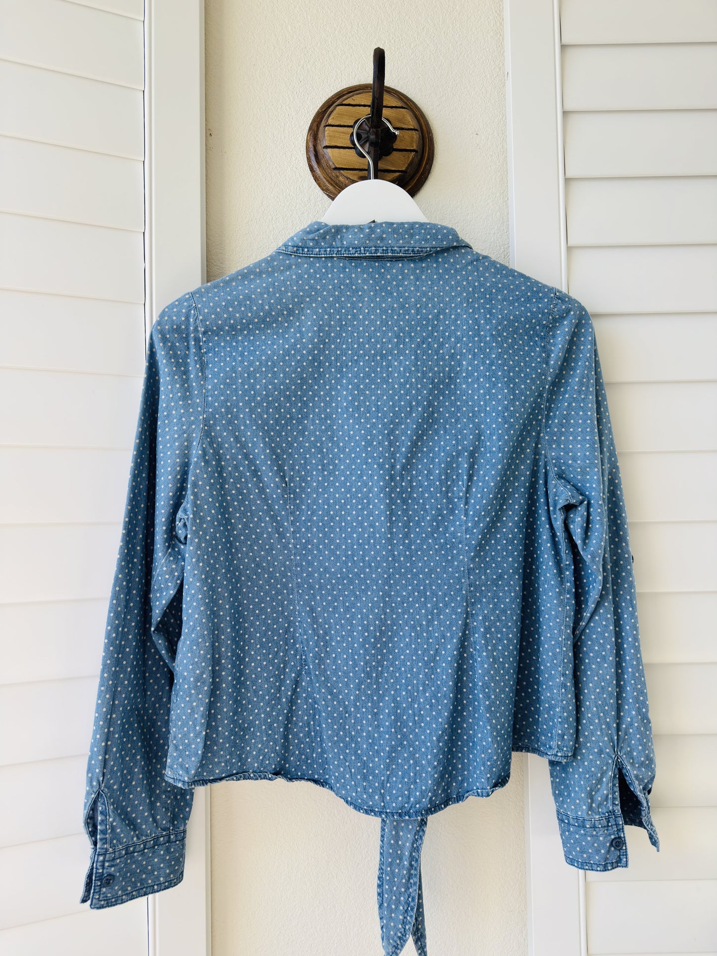 Arizona Jean Co. Polka Dot Ruffled Tie-Front Denim Shirt Size 18.5 Plus