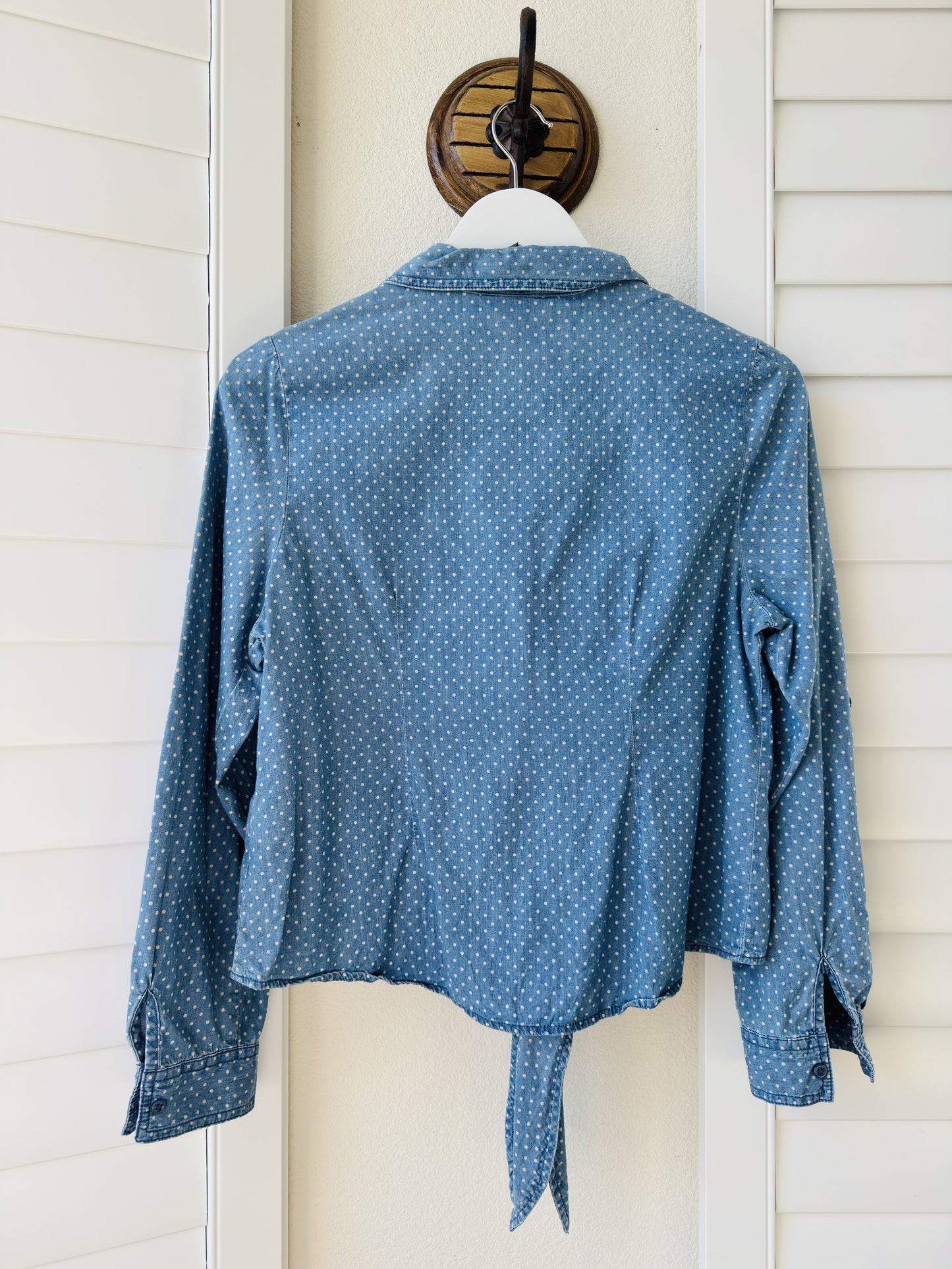 Arizona Jean Co. Polka Dot Ruffled Tie-Front Denim Shirt Size 18.5 Plus