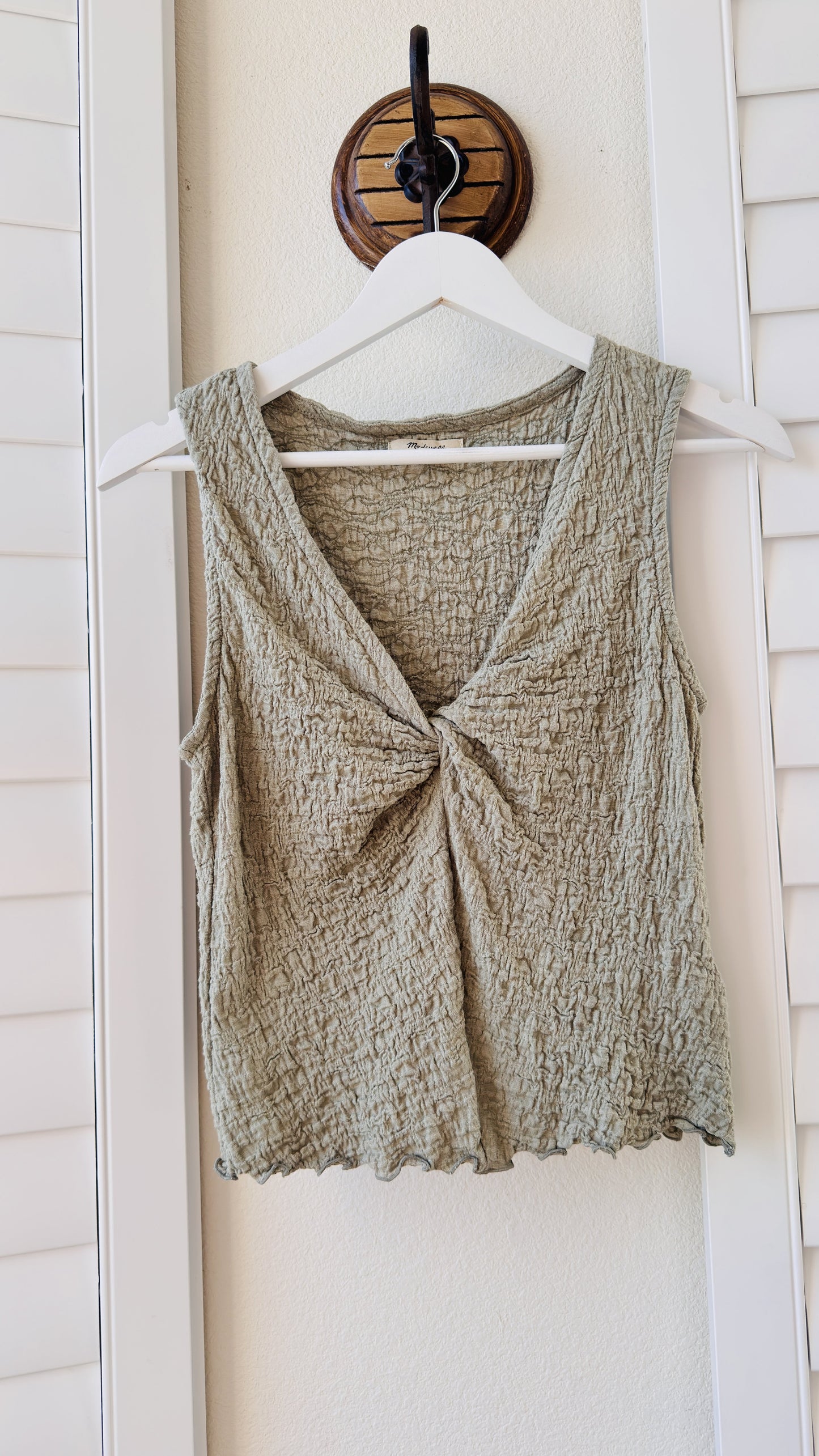 Madewell Sage Green Textured Twist-Front Tank Top - Size M
