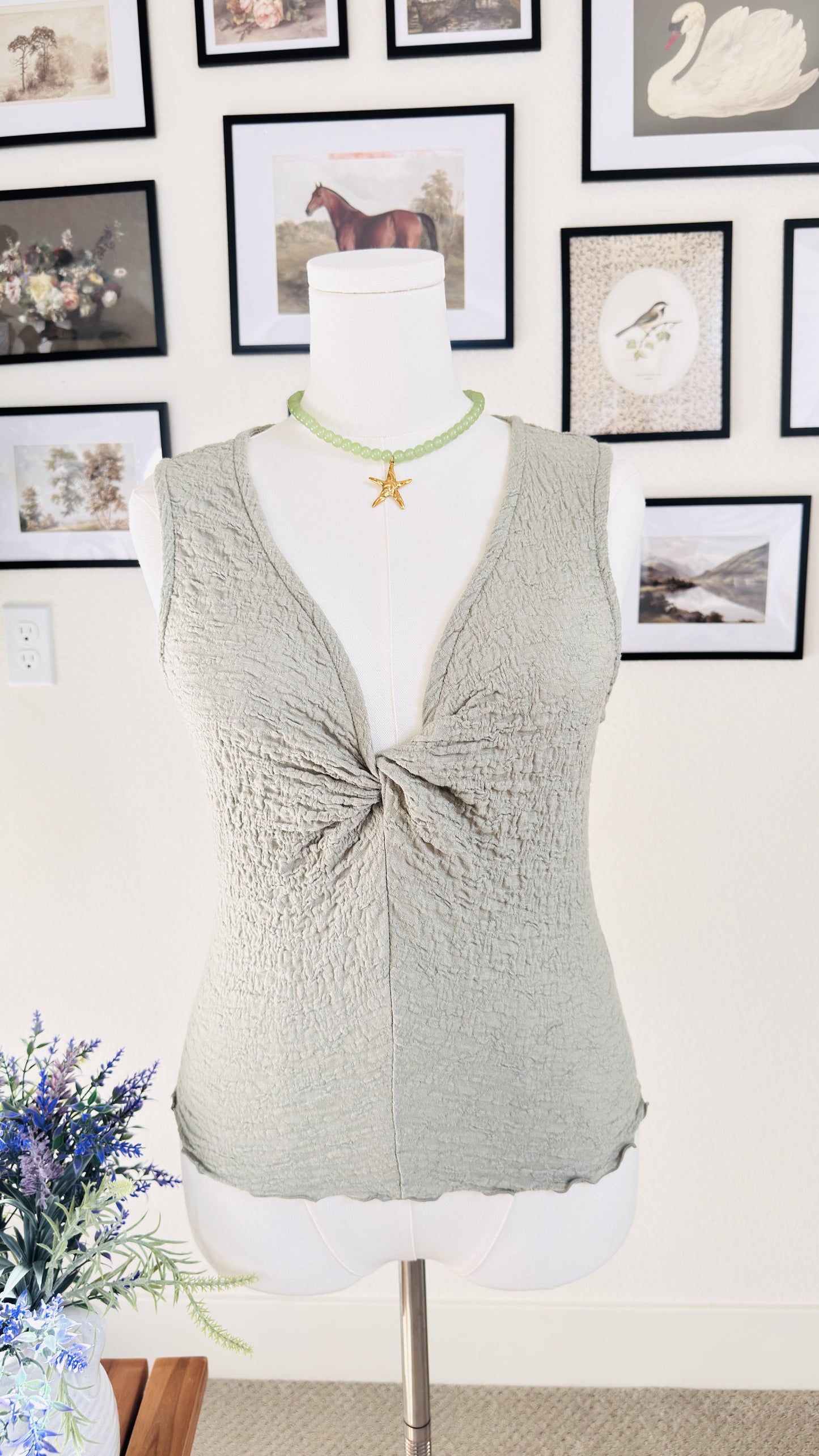 Madewell Sage Green Textured Twist-Front Tank Top - Size M