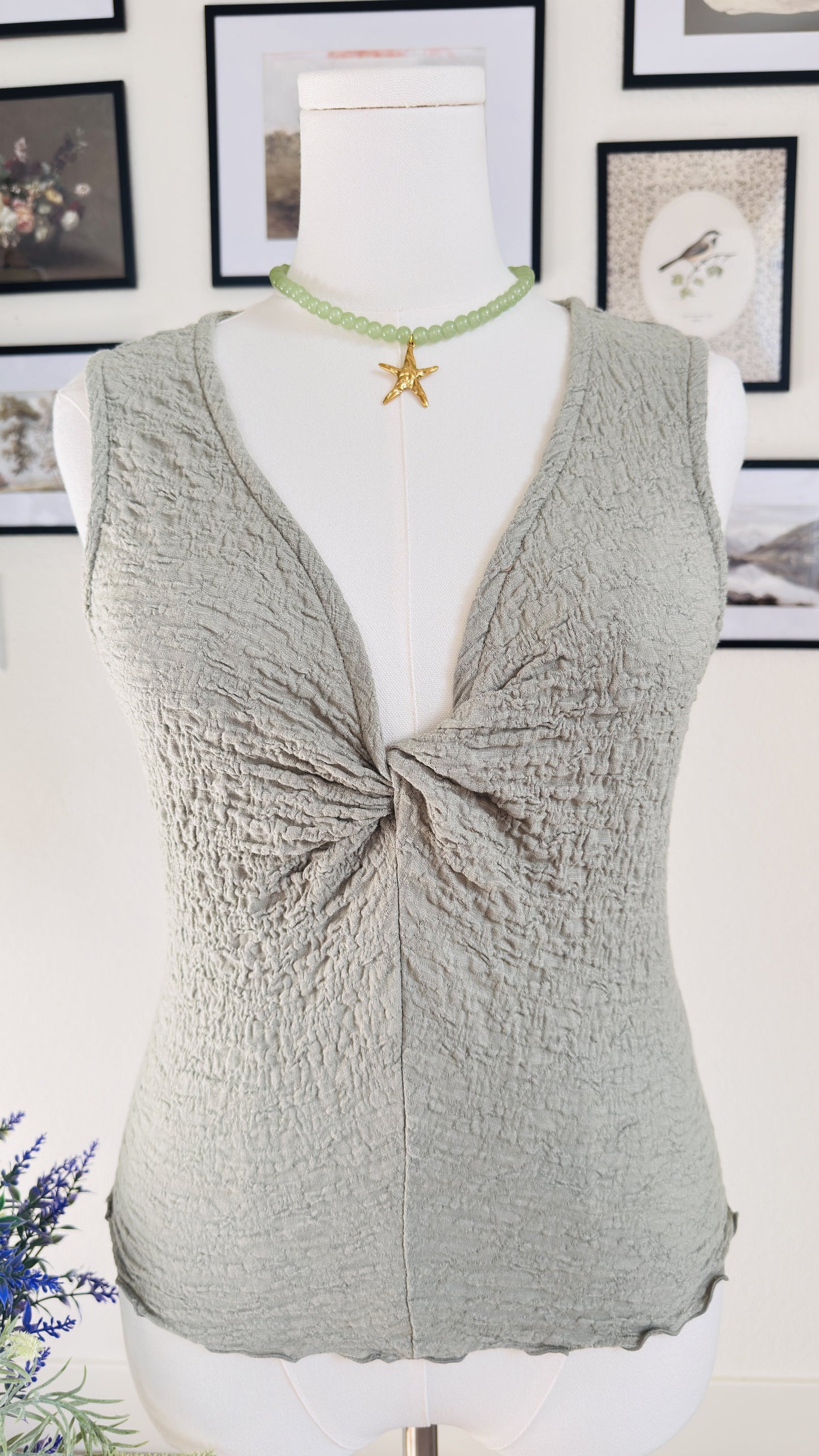 Madewell Sage Green Textured Twist-Front Tank Top - Size M