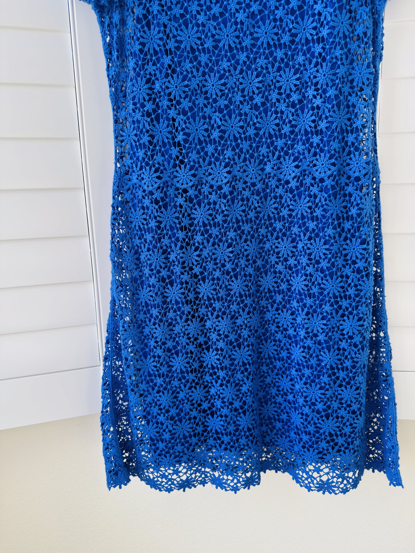 Lauren Ralph Lauren Blue Cotton Crochet Sheath Dress - Size L