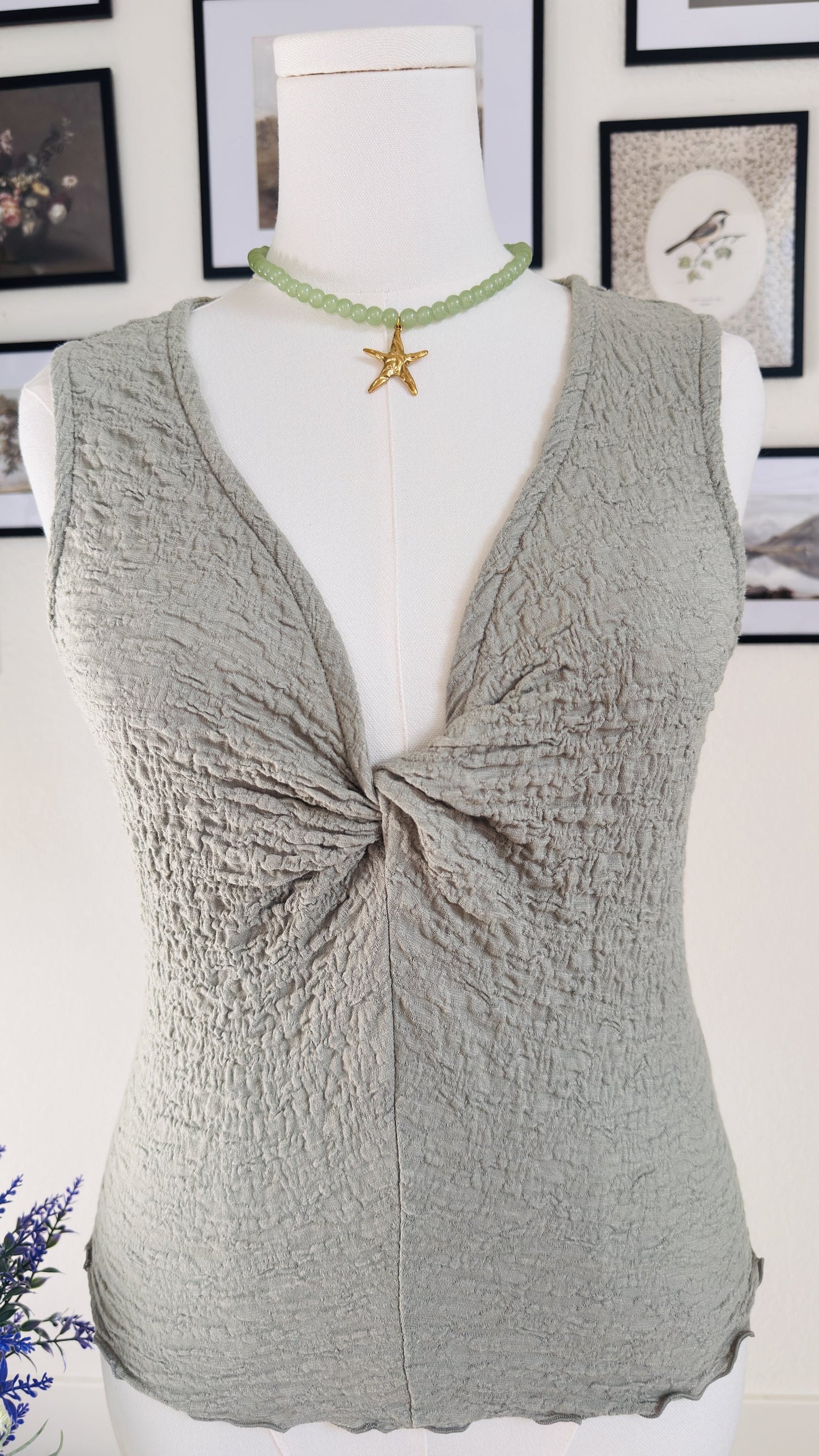 Madewell Sage Green Textured Twist-Front Tank Top - Size M