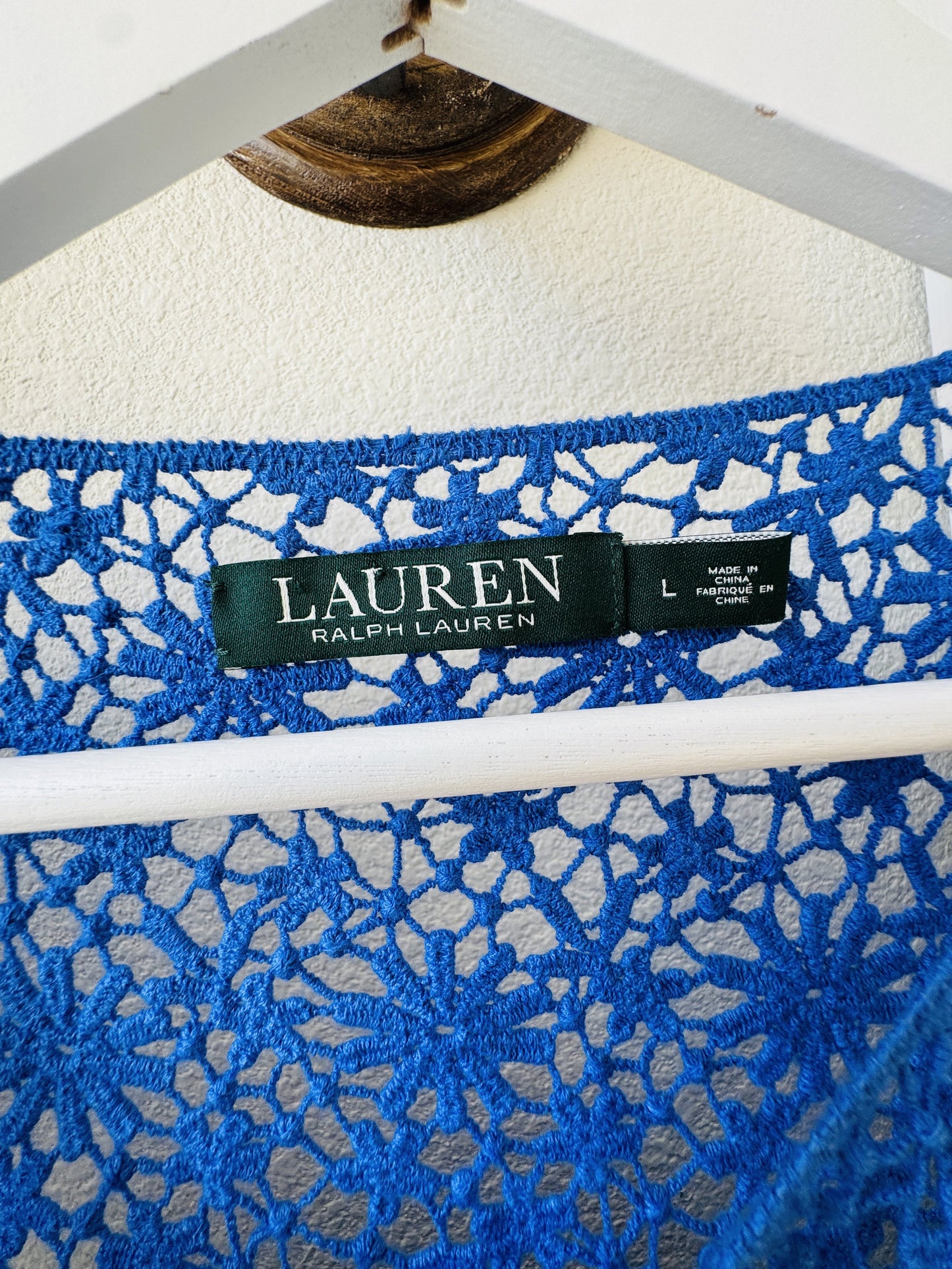 Lauren Ralph Lauren Blue Cotton Crochet Sheath Dress - Size L