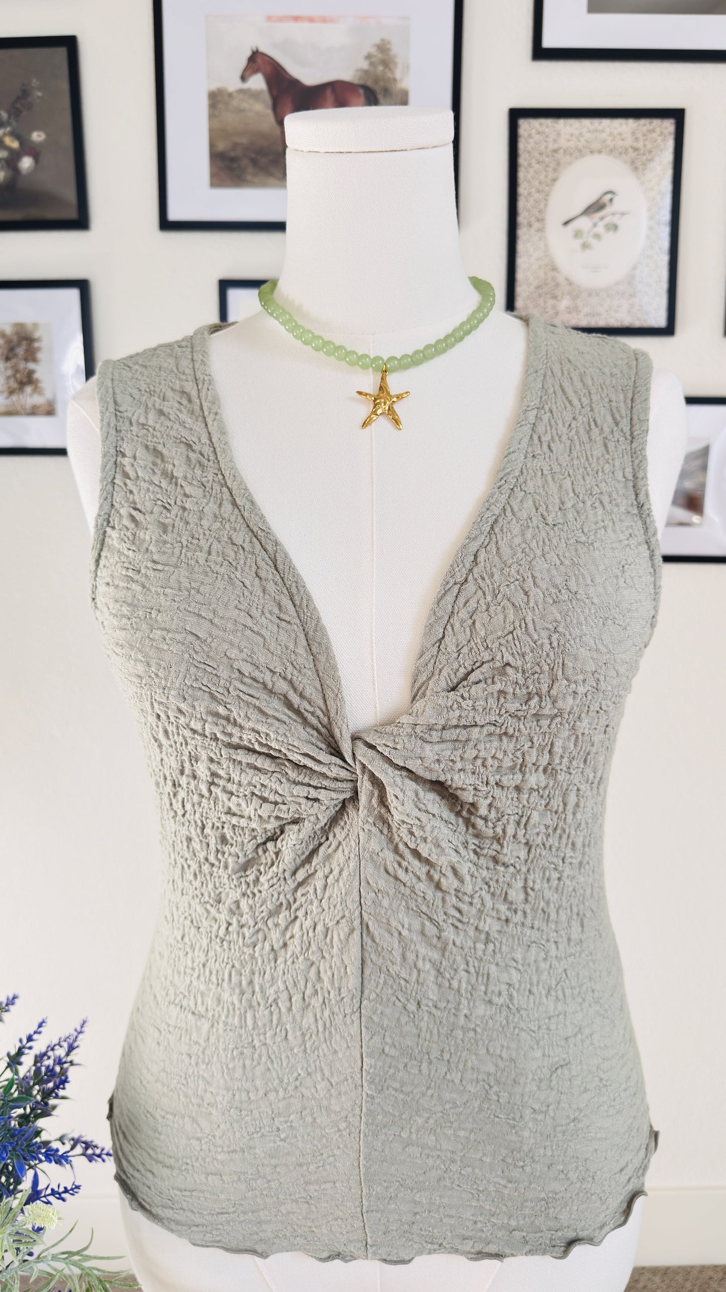 Madewell Sage Green Textured Twist-Front Tank Top - Size M
