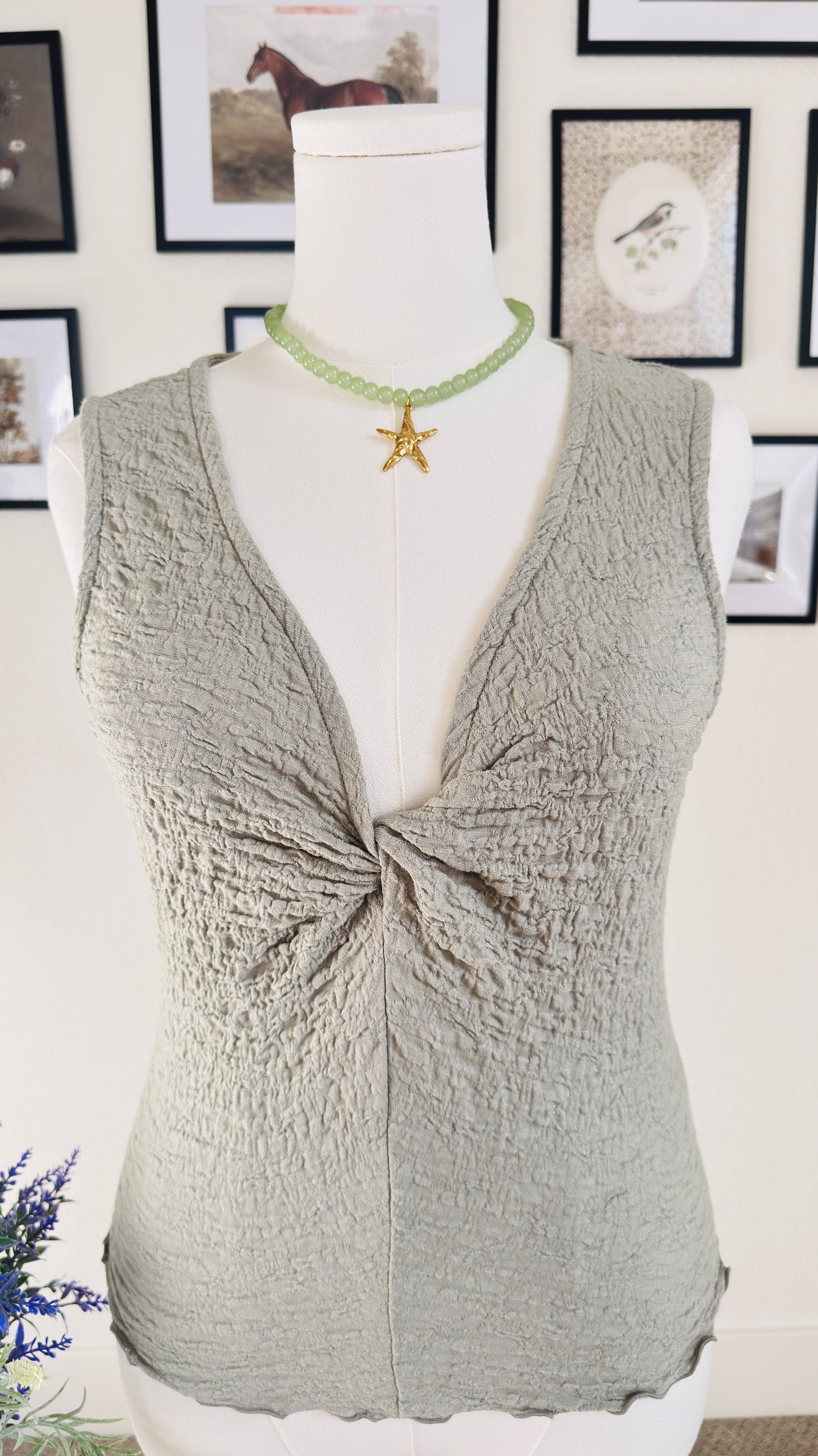 Madewell Sage Green Textured Twist-Front Tank Top - Size M