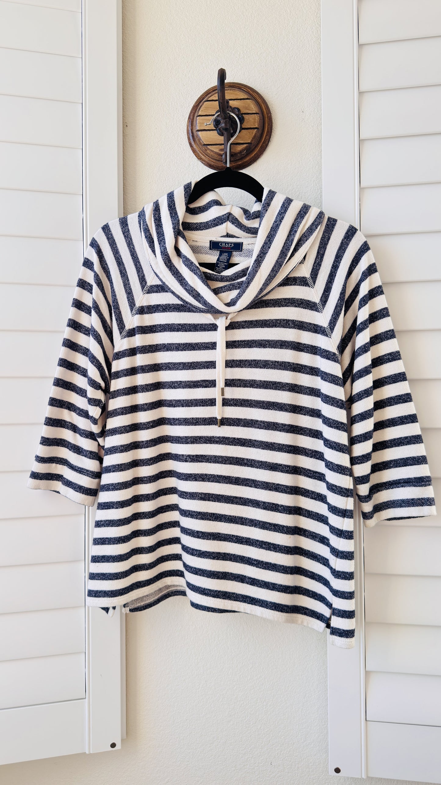 Chaps Denim Navy & White Striped Cowl Neck Top - Size L