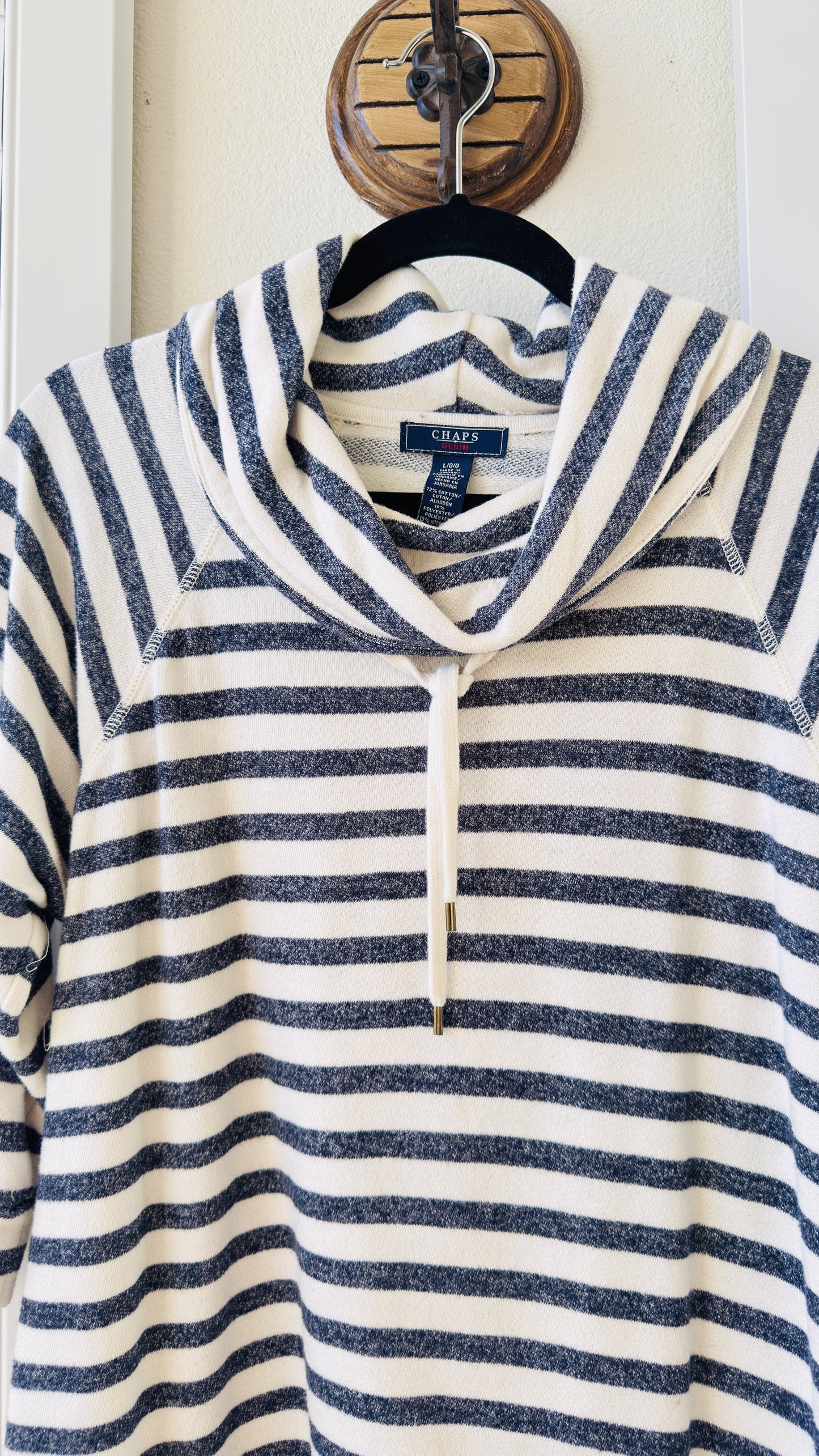 Chaps Denim Navy & White Striped Cowl Neck Top - Size L