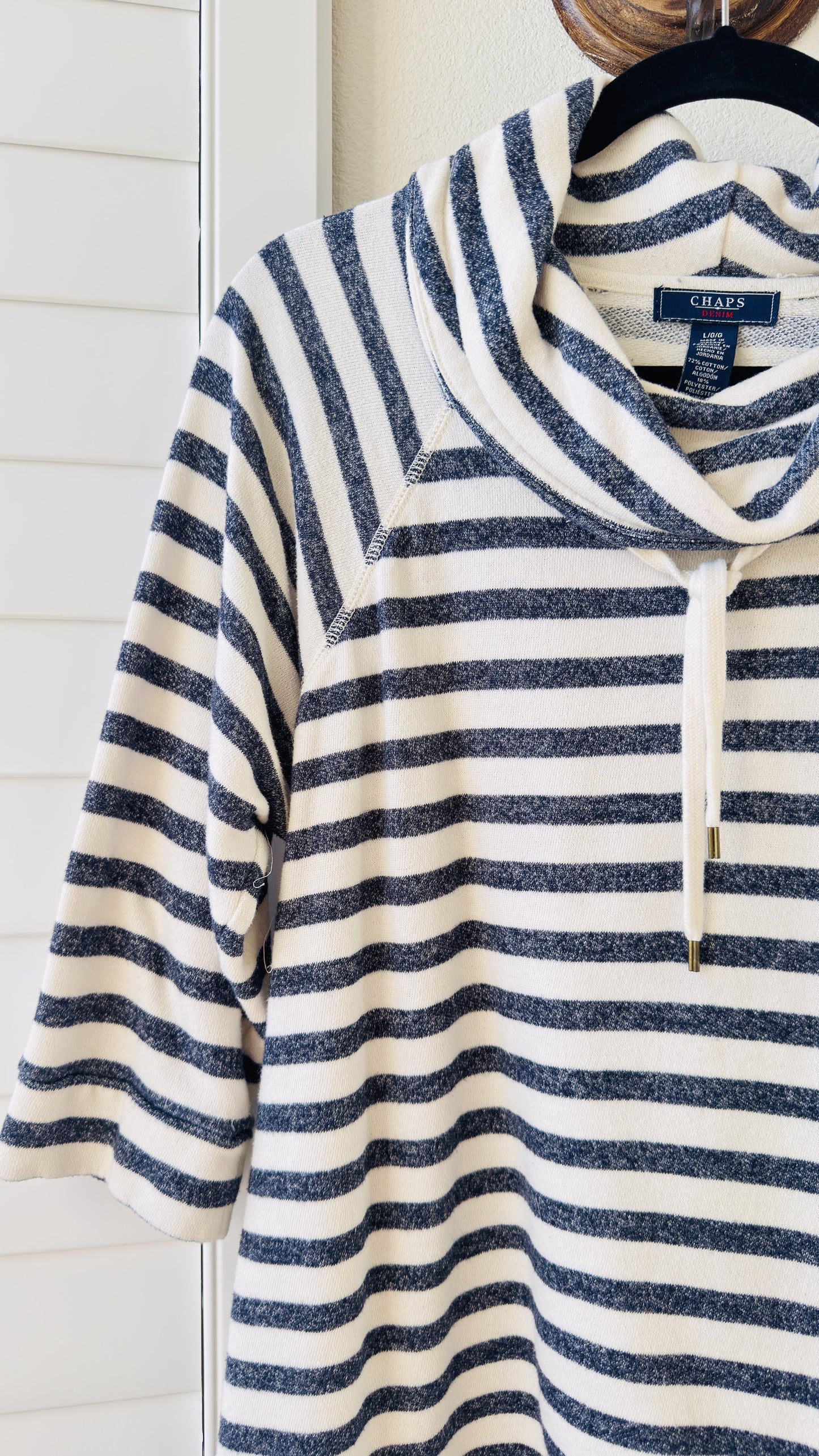 Chaps Denim Navy & White Striped Cowl Neck Top - Size L
