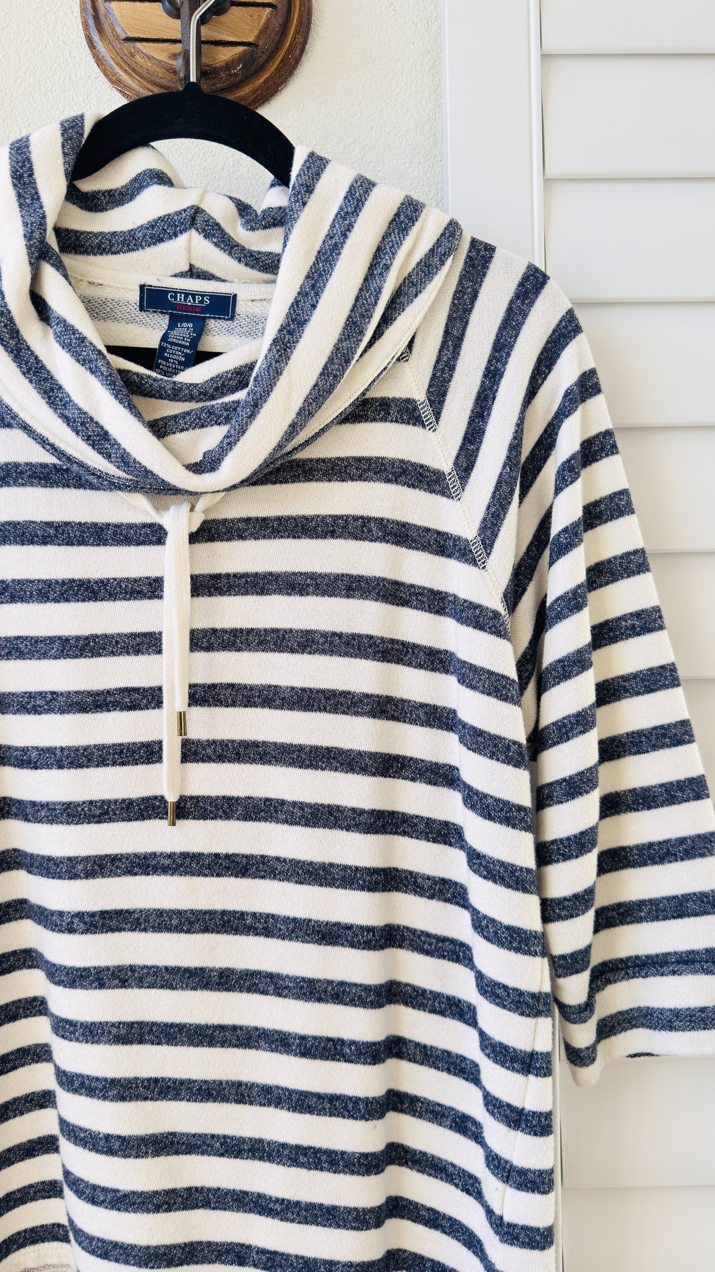Chaps Denim Navy & White Striped Cowl Neck Top - Size L