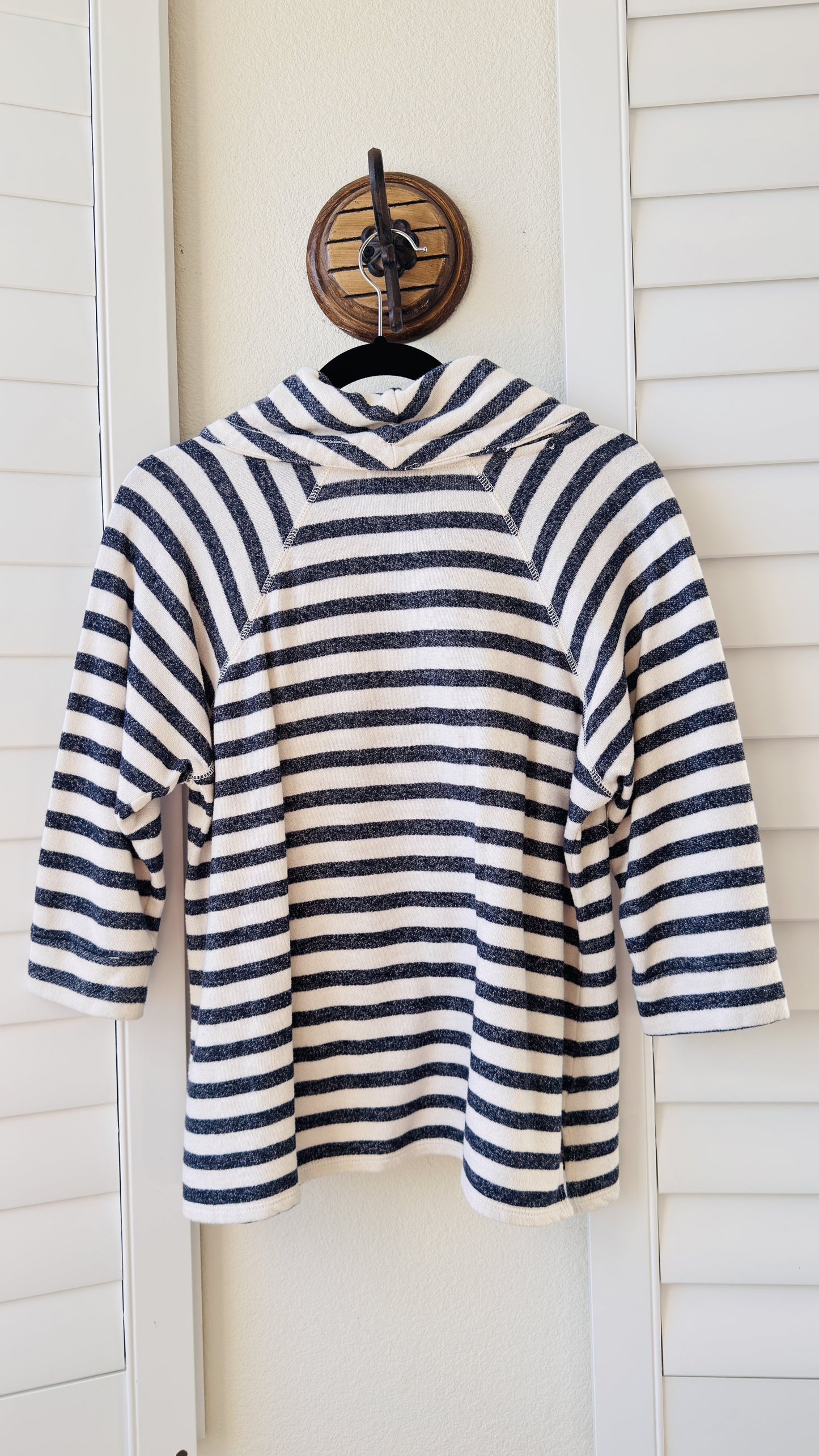 Chaps Denim Navy & White Striped Cowl Neck Top - Size L