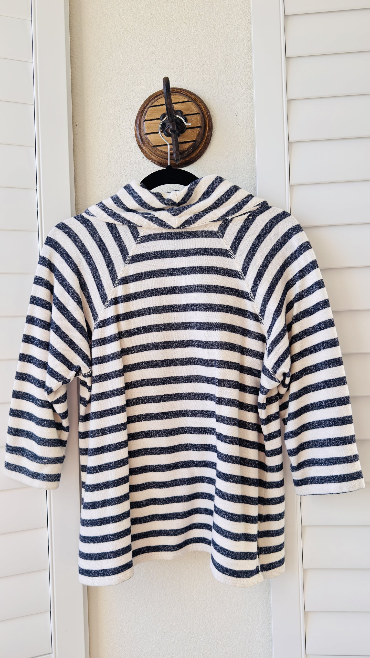 Chaps Denim Navy & White Striped Cowl Neck Top - Size L