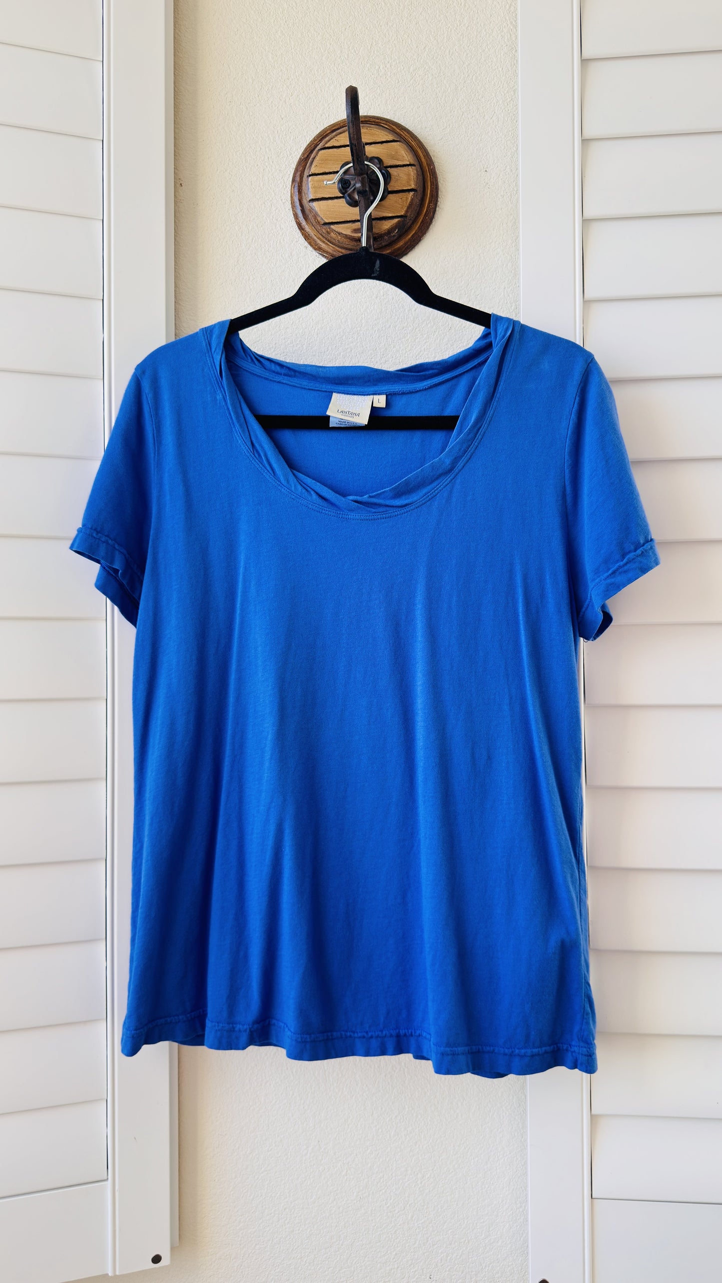 Lantana Casuals Blue Short Sleeve Scoop Neck Top Size L