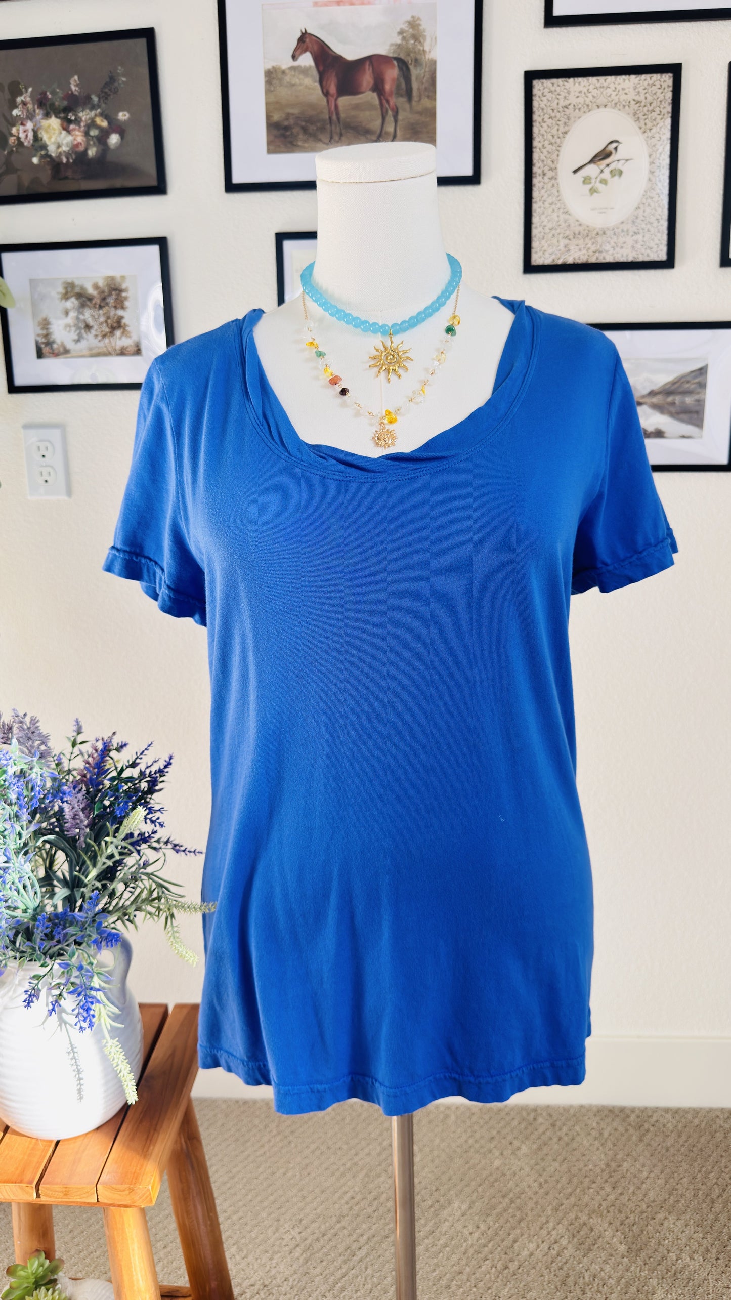 Lantana Casuals Blue Short Sleeve Scoop Neck Top Size L